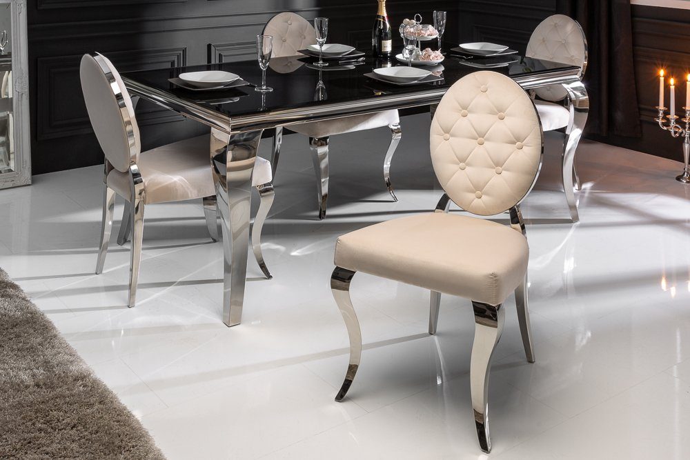 riess-ambiente Polsterstuhl MODERN BAROCK beige / silber, Esszimmer · Samt · Edelstahl