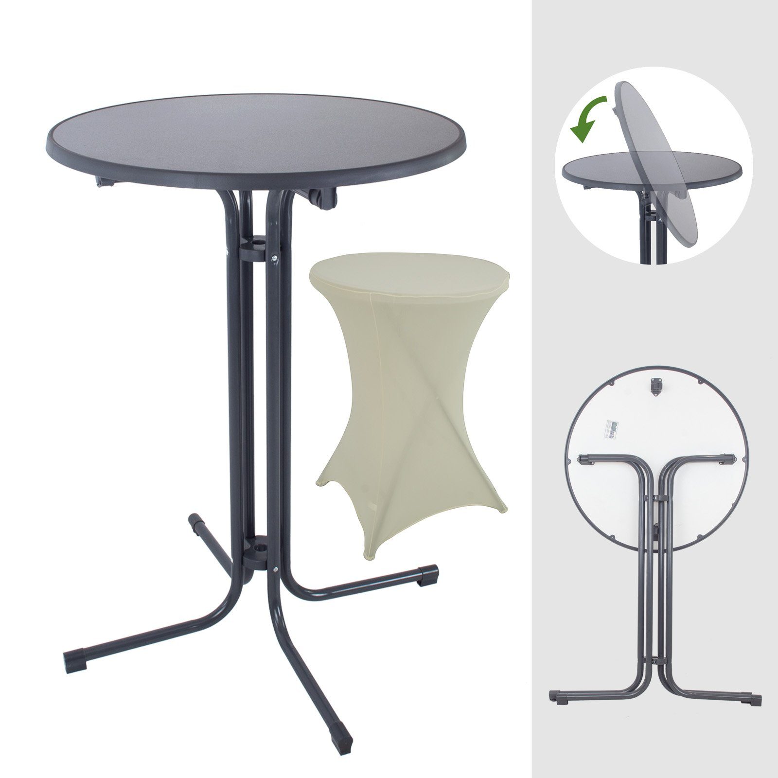 TRUTZHOLM Stehtisch Set Stehtisch klappbar Ø 80 cm & Husse Tischdecke bügelfrei für Gastro (Set aus Stehtisch und Husse)