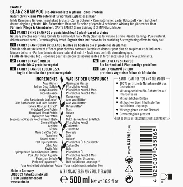 Sante FAMILY Glanz Shampoo Bio-Birkenblatt & pflanzliches Protein Shampoo