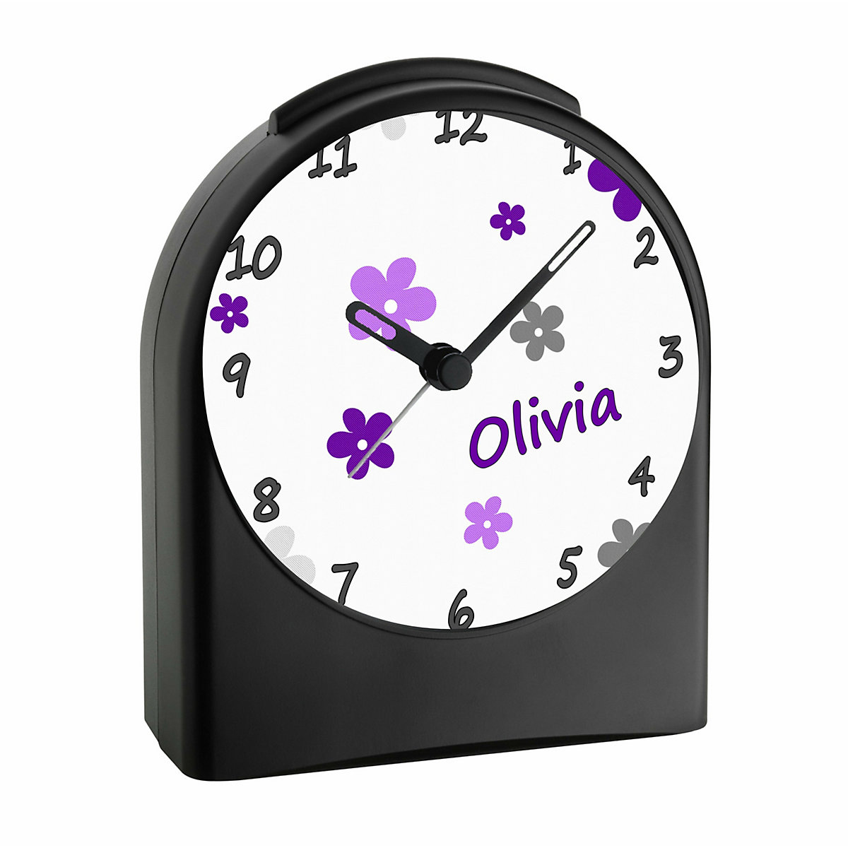 Kinder Funkwecker personalisiert mit Namen Blume Atom-/Funkuhr, 12-Stunden-Anzeigeformat, Schlummerfunktion, Nachtlicht, Geräuschlos/Ohne Ticken