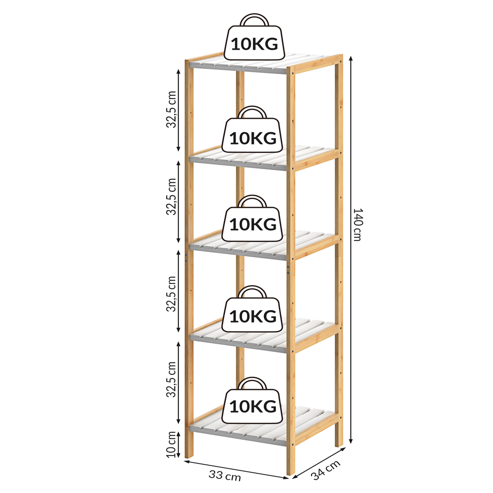 Casaria Standregal Bambus Weiß 140x33x34cm