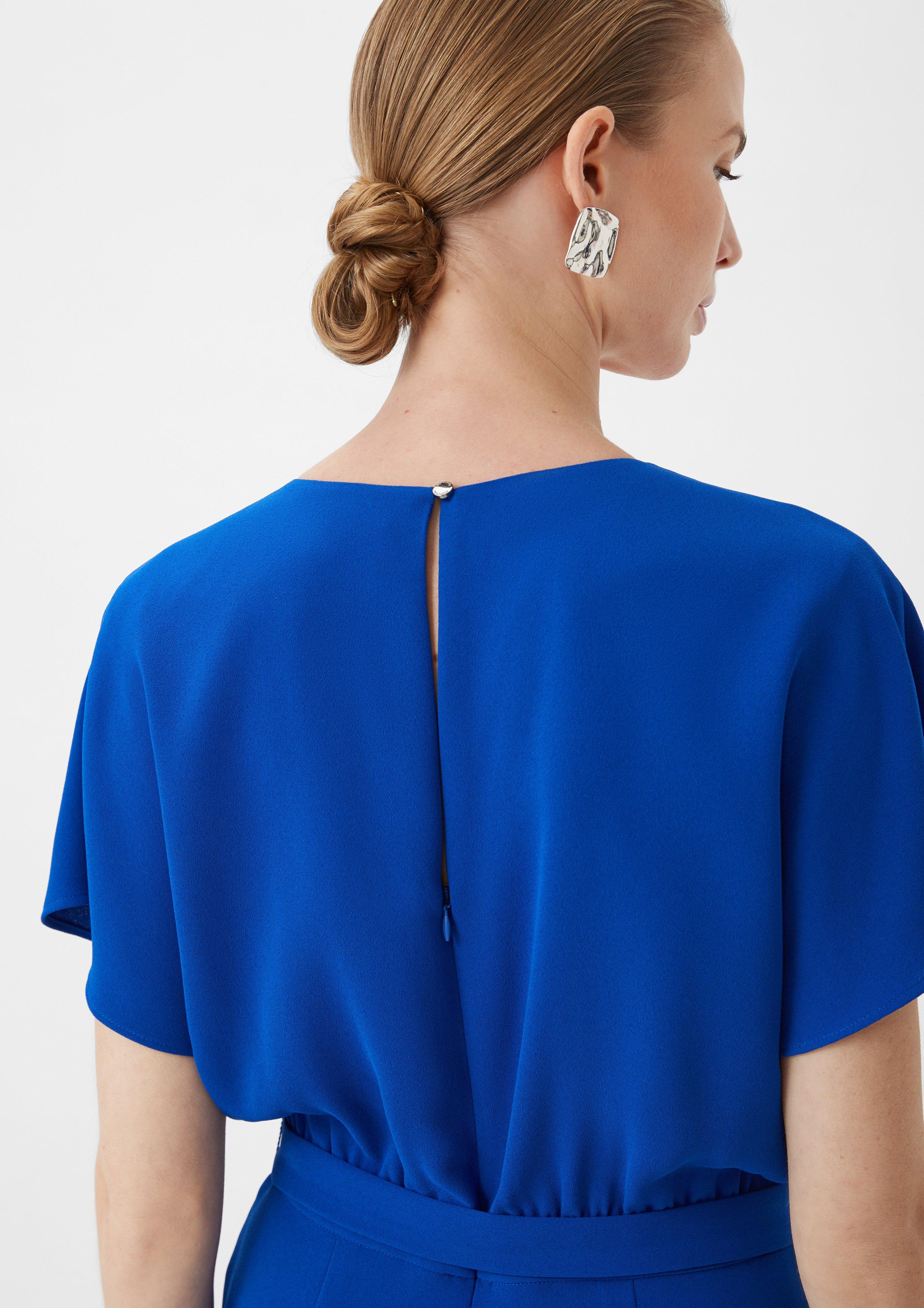 Crêpe-Overall mit ausgestelltem Bein - ozeanblau