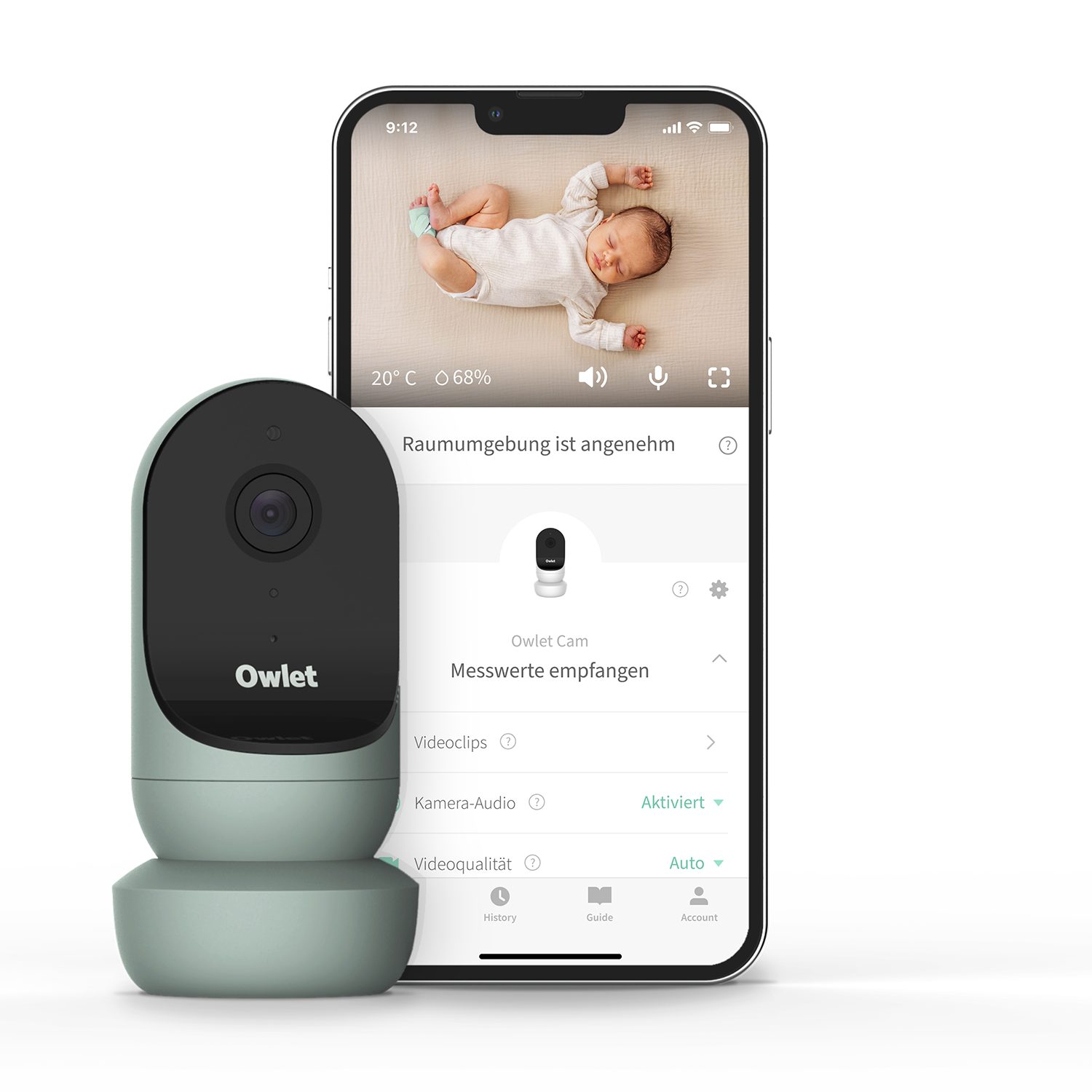Owlet Baby Care DE Babyphone, HD Kamera 2: inkl. Raumtemperatur- und Luftfeuchtigkeitsmesser