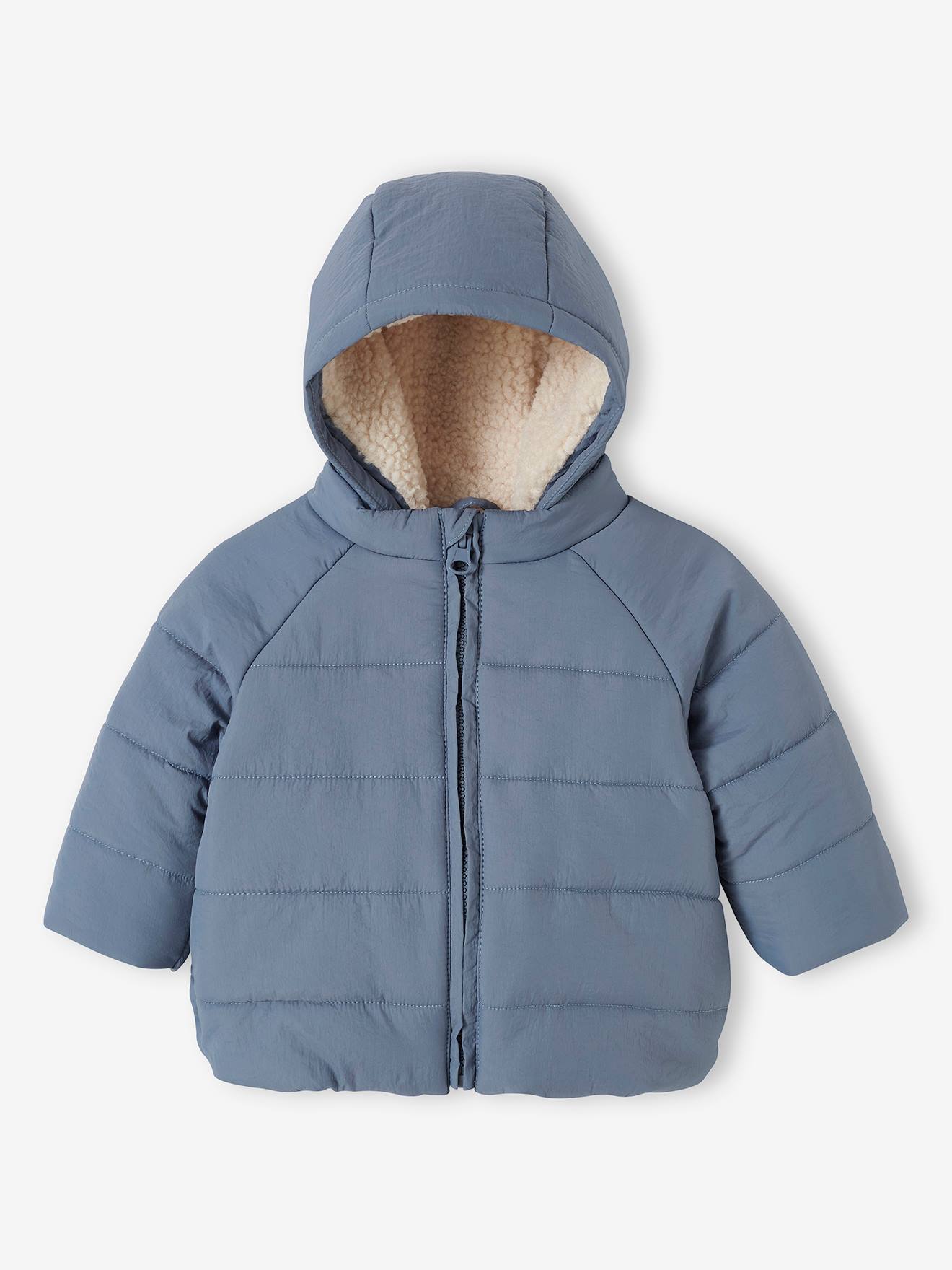 Vertbaudet Baby Winterjacke mit abnehmbarer Kapuze, Recycling-Polyester - graublau