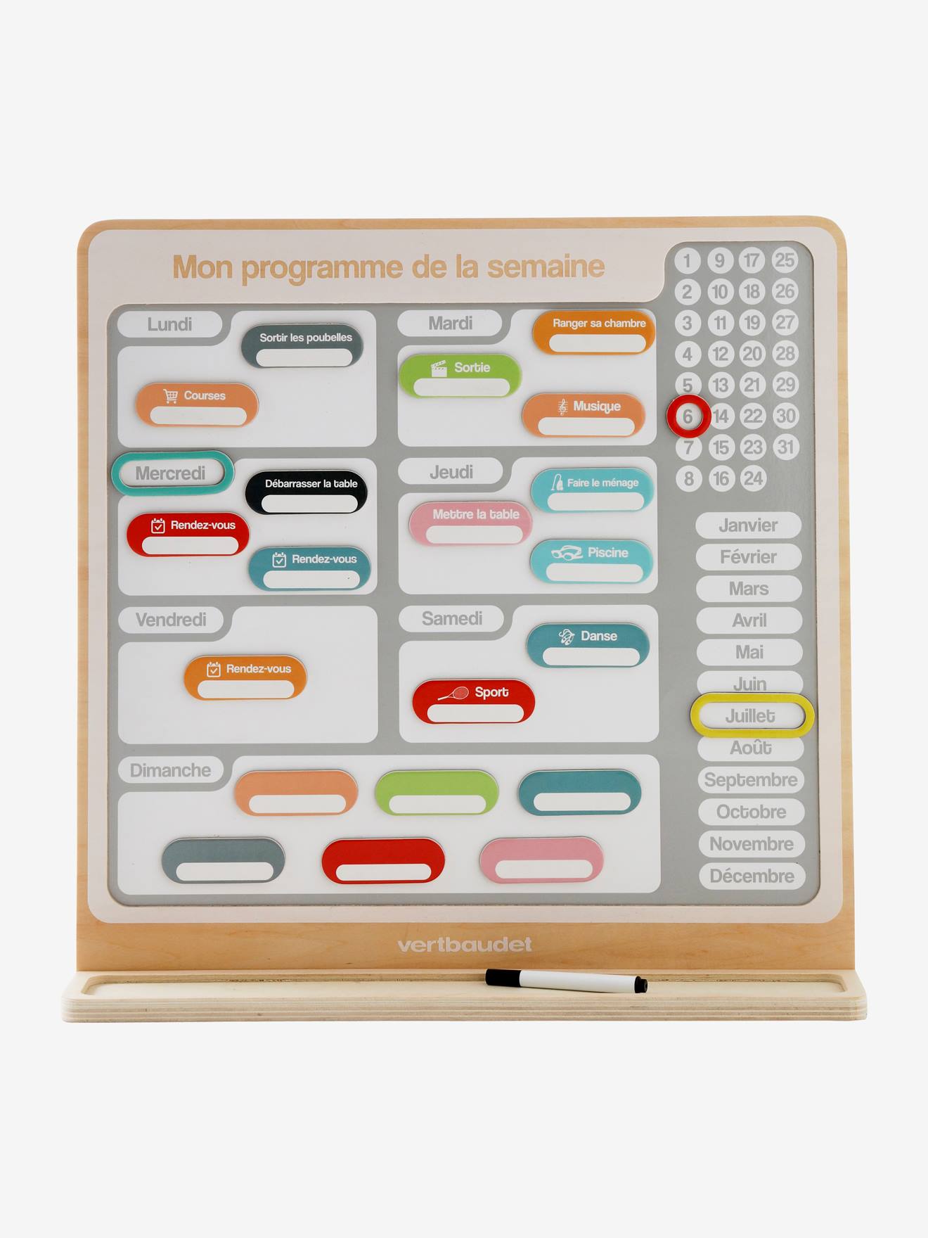 Tableau organisateur de semaine gris