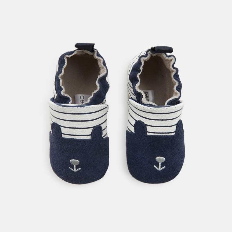 Chaussons cuir Premiers Pas bleus naissance