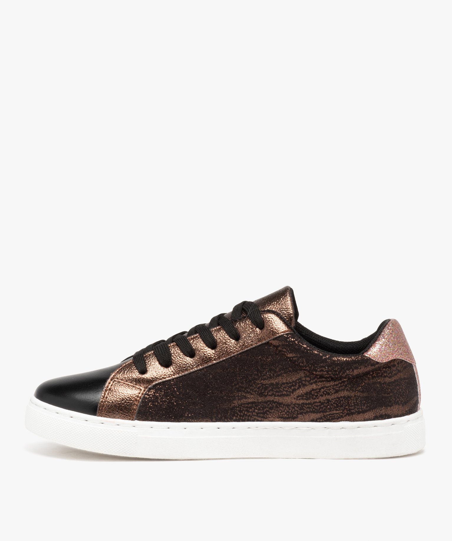 Baskets femme zébrées avec détails à paillettes bronze | GEMO