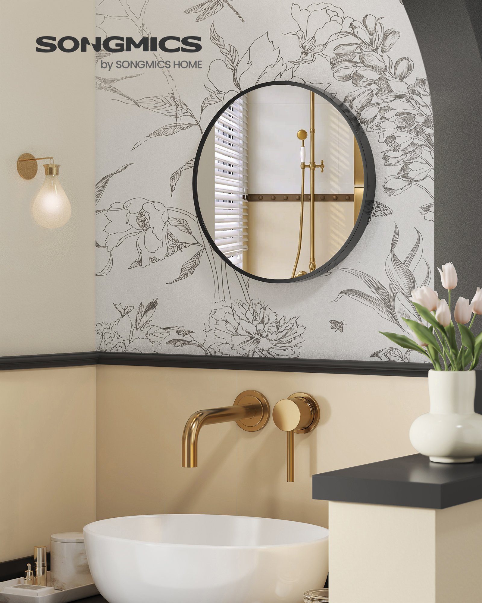SONGMICS Wandspiegel, Spiegel rund, Badezimmerspiegel, 40/50/61/76 cm, Metallrahmen