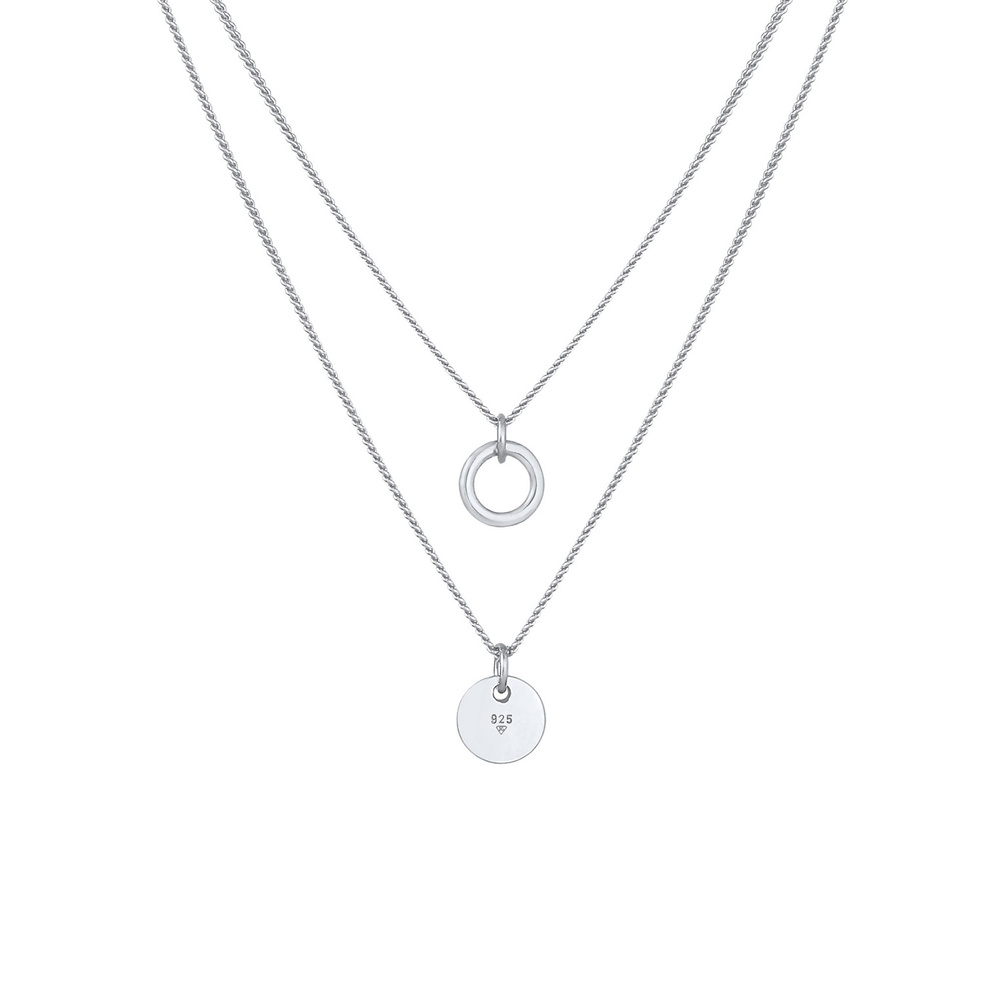 Elli Elli Collier Femmes Couches Cercle Plaquette Pendentif Basique Tendance en Argent collier
