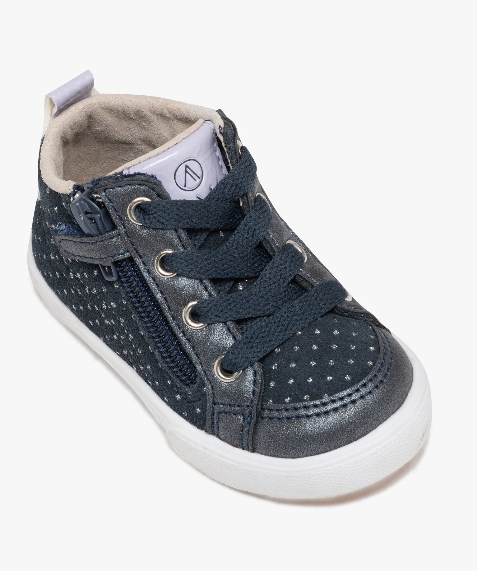 Baskets bébé fille mid-cut en cuir à petits pois scintill... marine | GEMO