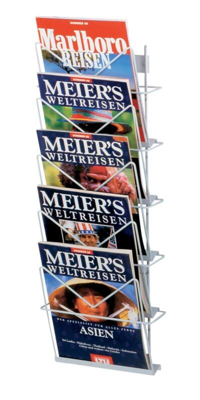 Kerkmann Wandprospekthalter Kunststoffbeschichteter Stahldraht Lichtgrau 260 x 127 x 700 mm