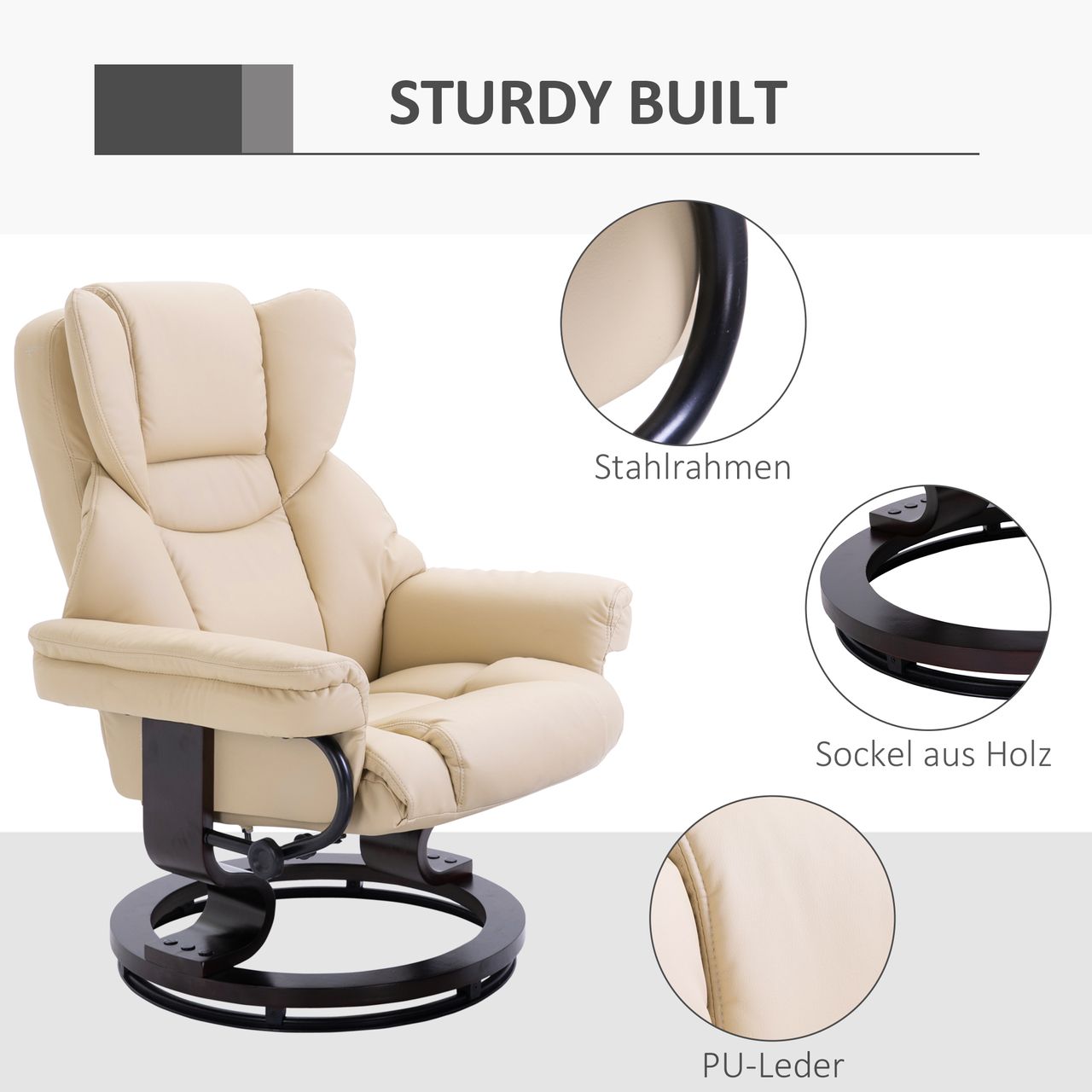 HOMCOM Relaxsessel mit Hocker drehbarer Ruhesessel TV-Sessel mit Liegefunktion