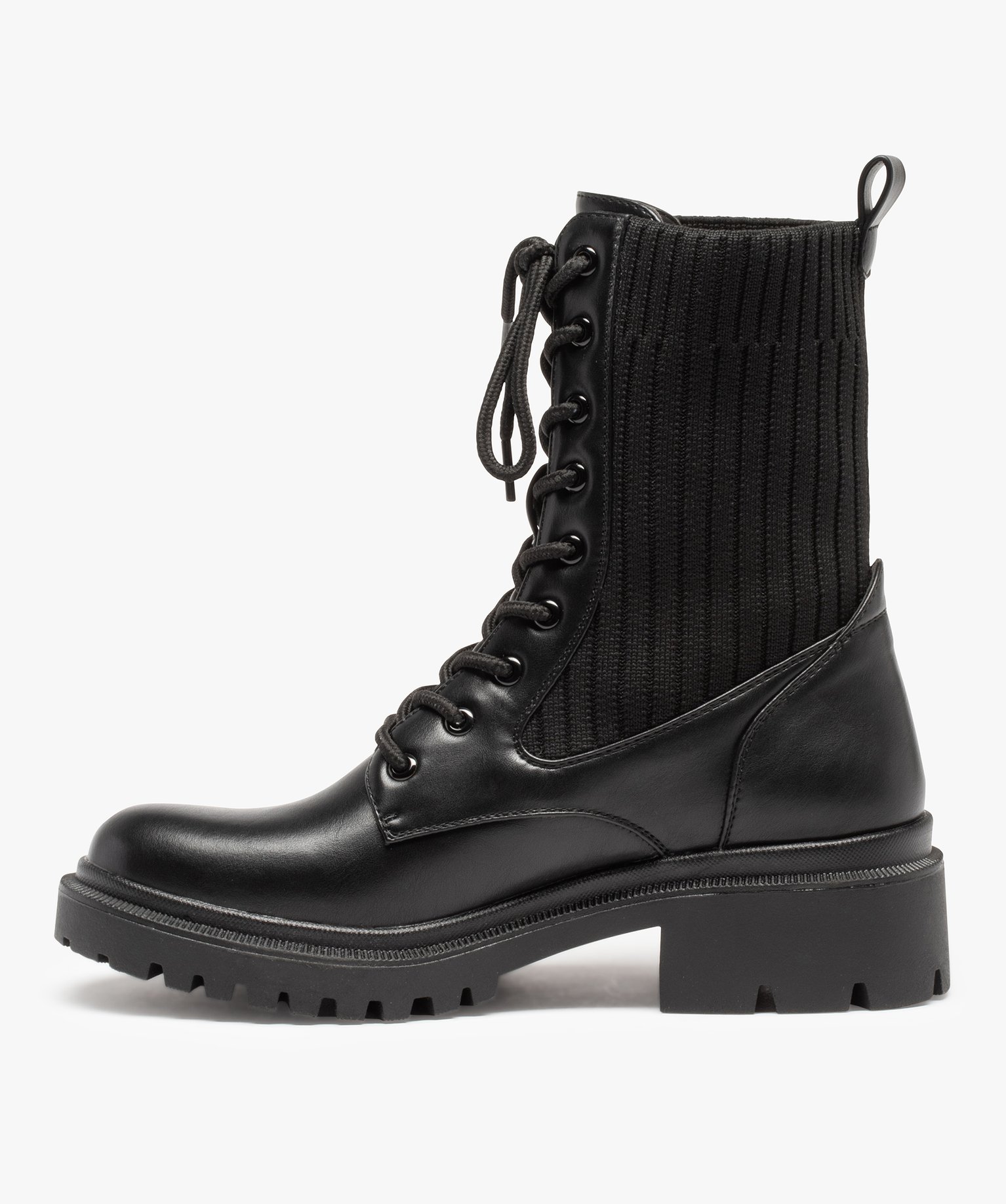 Bottines femme à semelle crantée et col chaussette noir | GEMO