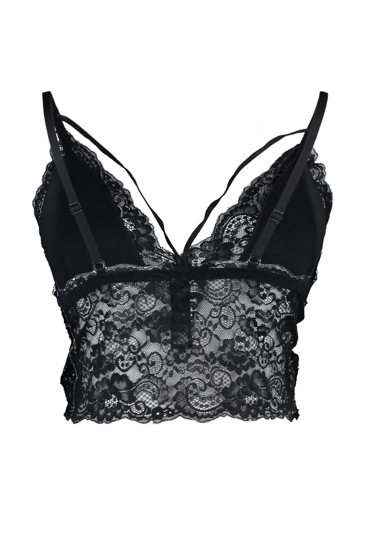 Trendyol Curve  Schwarzes, mit Paspeln überzogenes Spitzen-Bustier in Übergröße TBBAW23CW00000