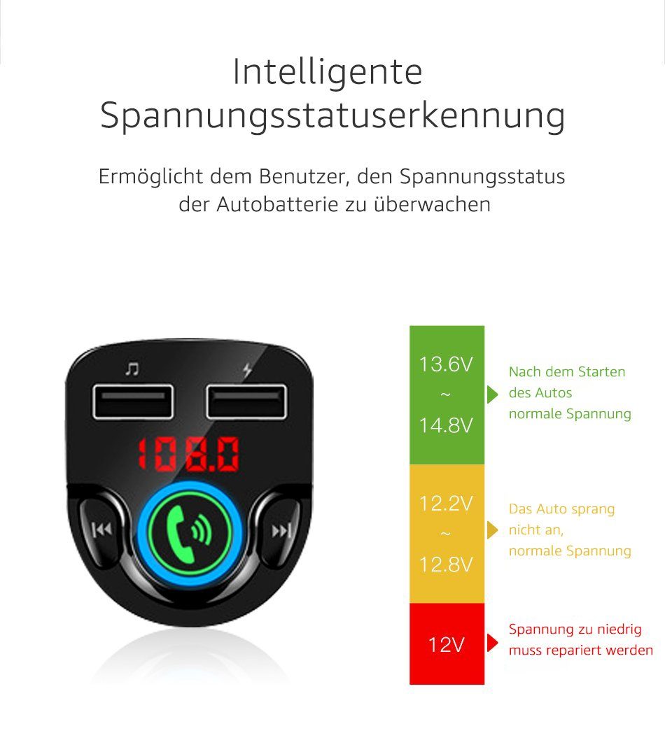 LifeImpree Auto-Adapter, Auto MP3 Player, USB Ladegerät, Kabellose Ladegeräte, FM transmitter