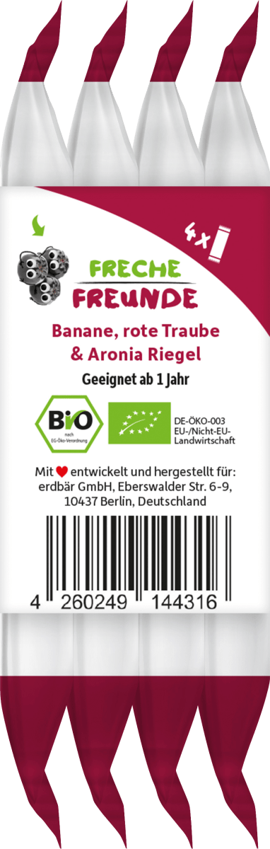 Fruchtriegel mit Getreide Banane, Rote Traube & Aronia ab 1 Jahr, 4x23g, 92 g