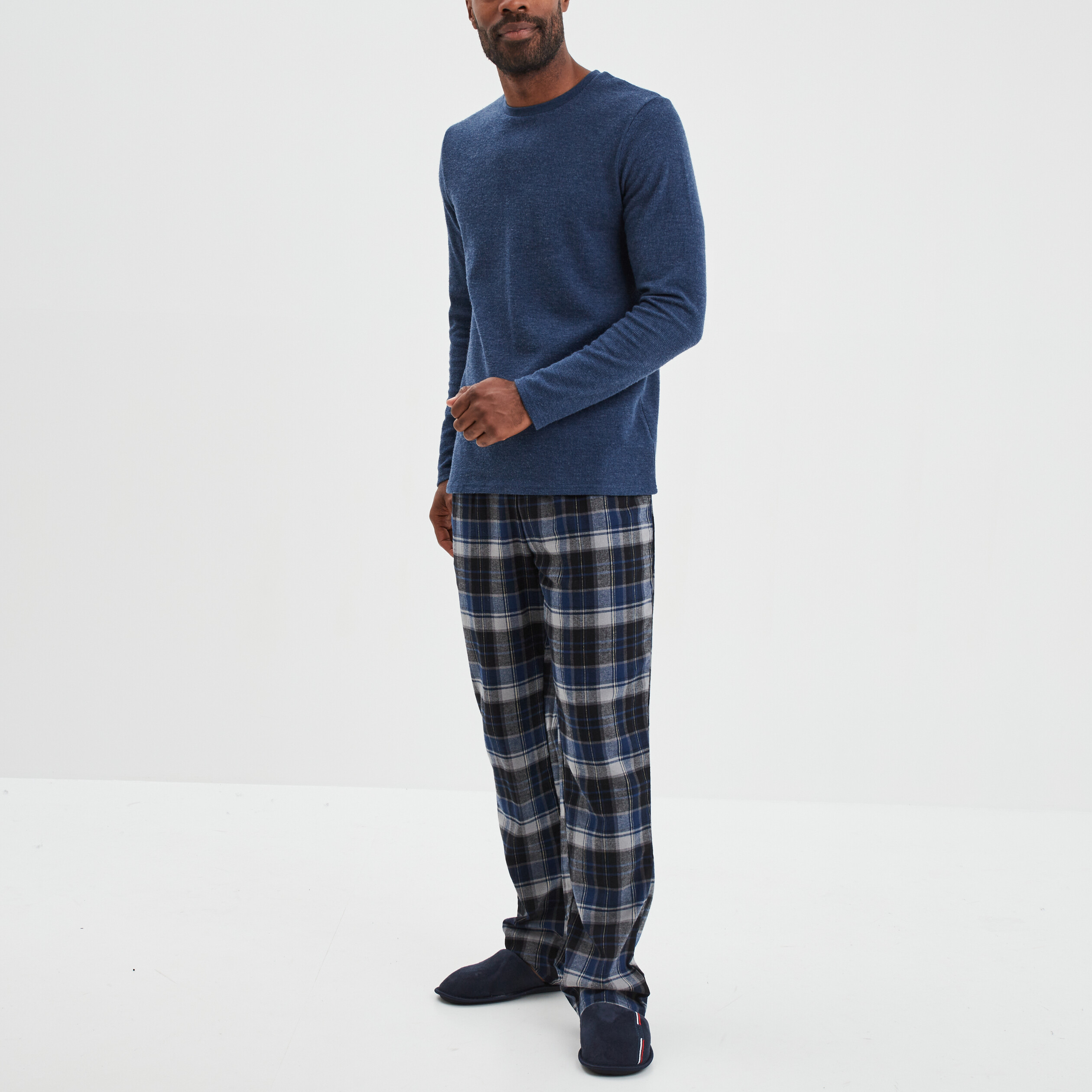 Ensemble pyjama pantalon 2 pièces bleu marine homme | La Halle
