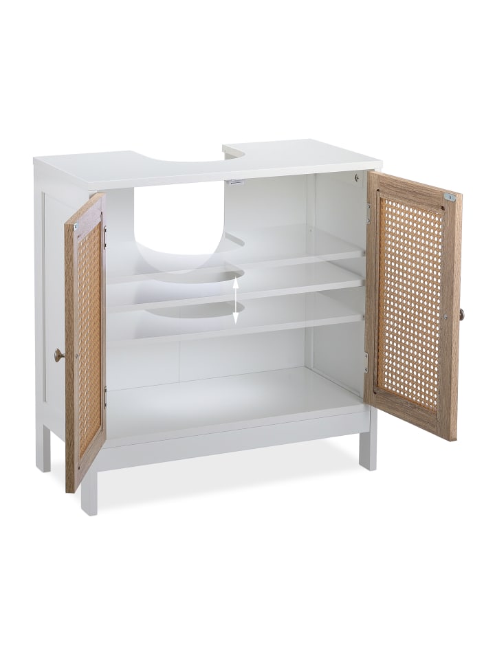 relaxdays Waschbeckenunterschrank in Weiß/ Natur - (B)60 x (H)61,5 x (T)30 cm günstig kaufen onesize