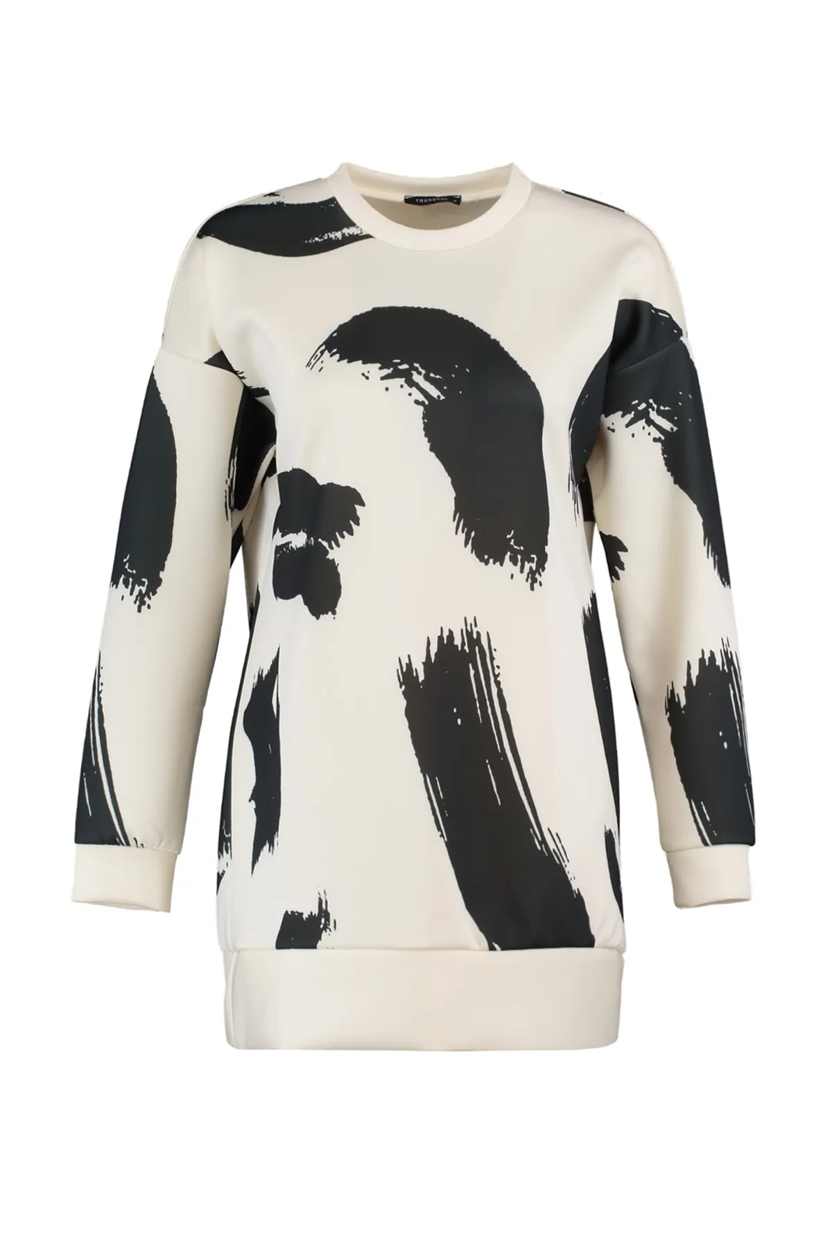 Trendyol Modest  Weißes gemustertes Scuba-Strick-Sweatshirt mit Rundhalsausschnitt TCTAW23TW00049