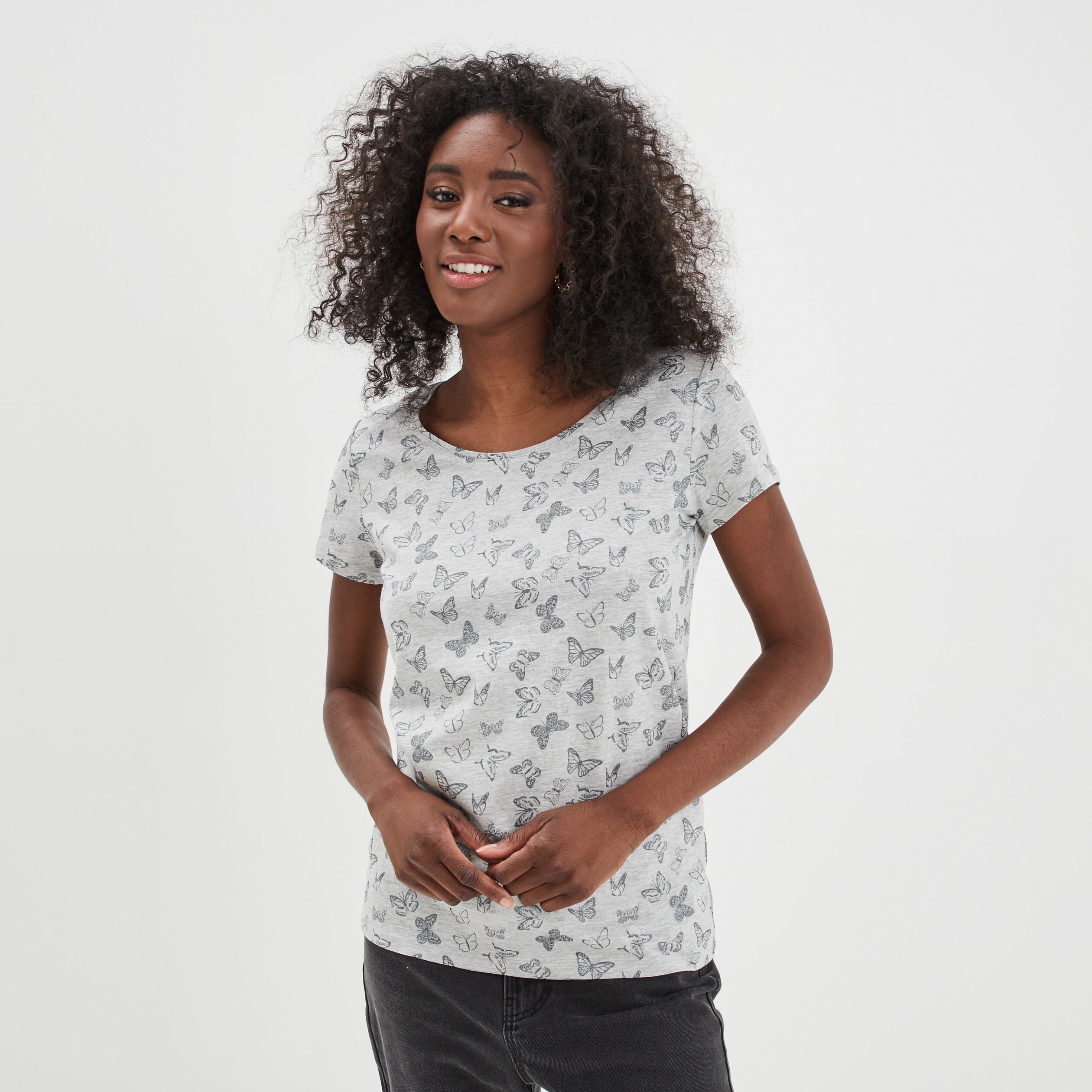 T-shirt imprimé coupe ajustée gris clair femme | La Halle