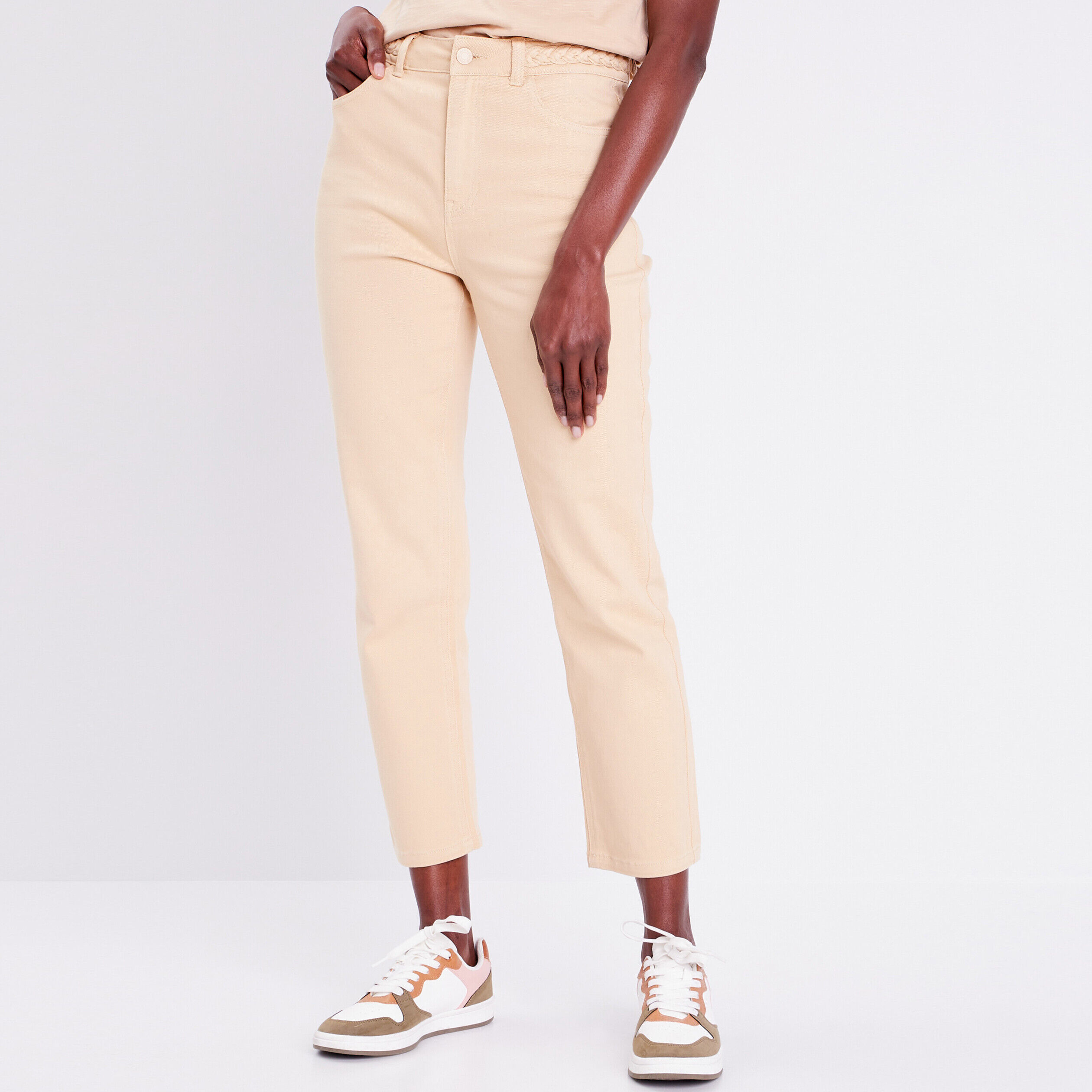 Jeans regular détails tressés sable femme | Cache Cache