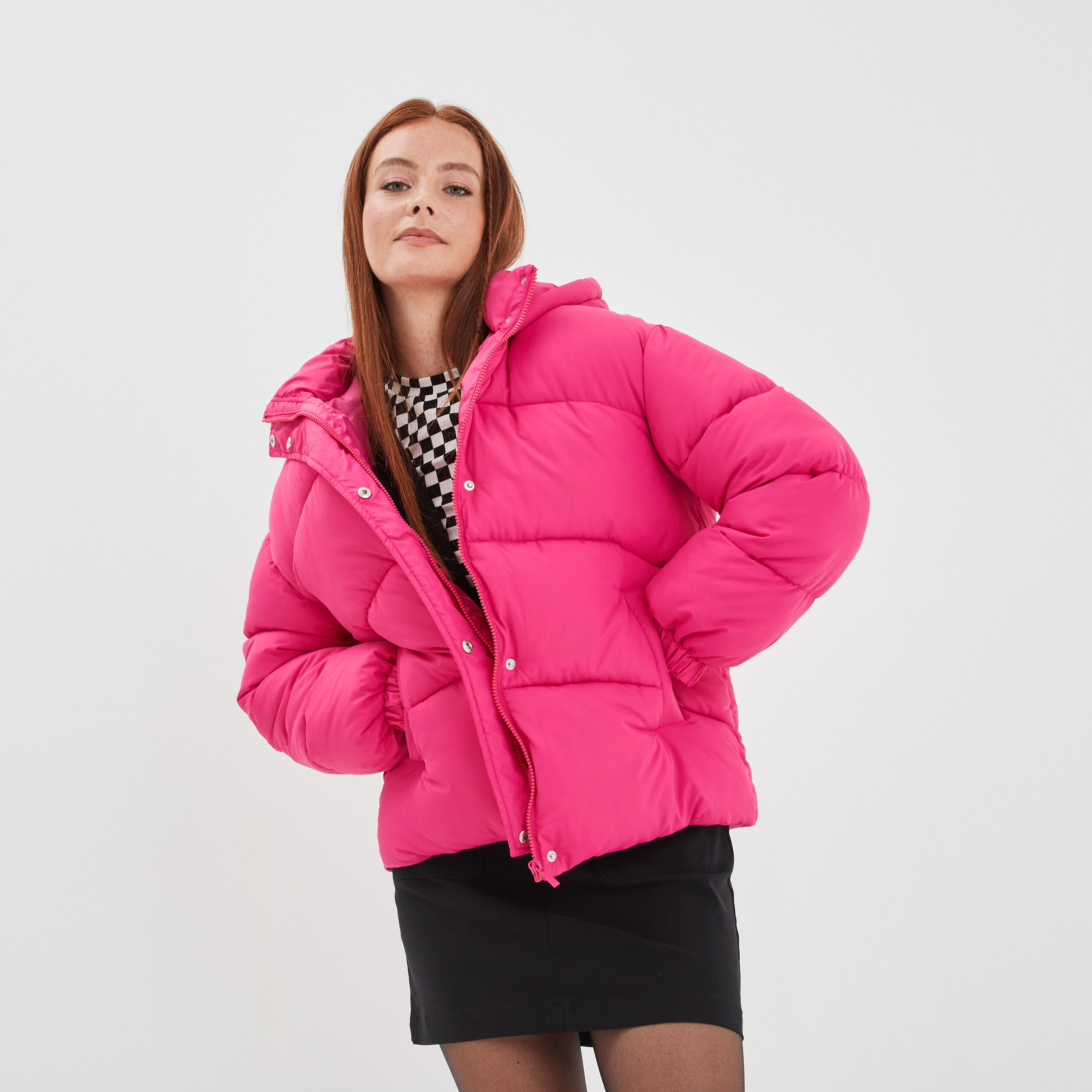 Doudoune oversize à capuche rose fushia femme | La Halle
