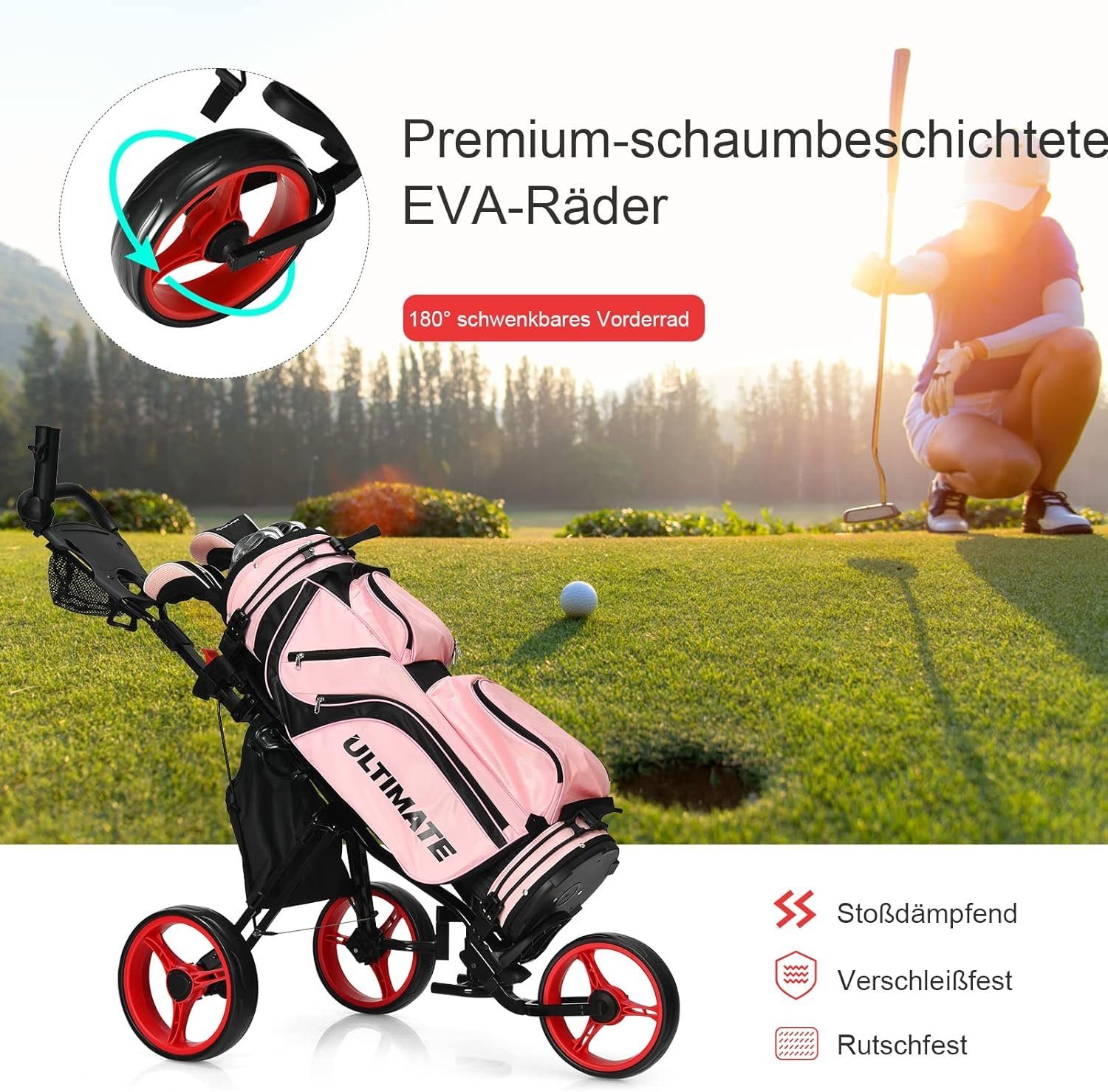 KOMFOTTEU Golftrolley Golfwagen, 3-Rad Trolley, mit abnehmbarem Sitz