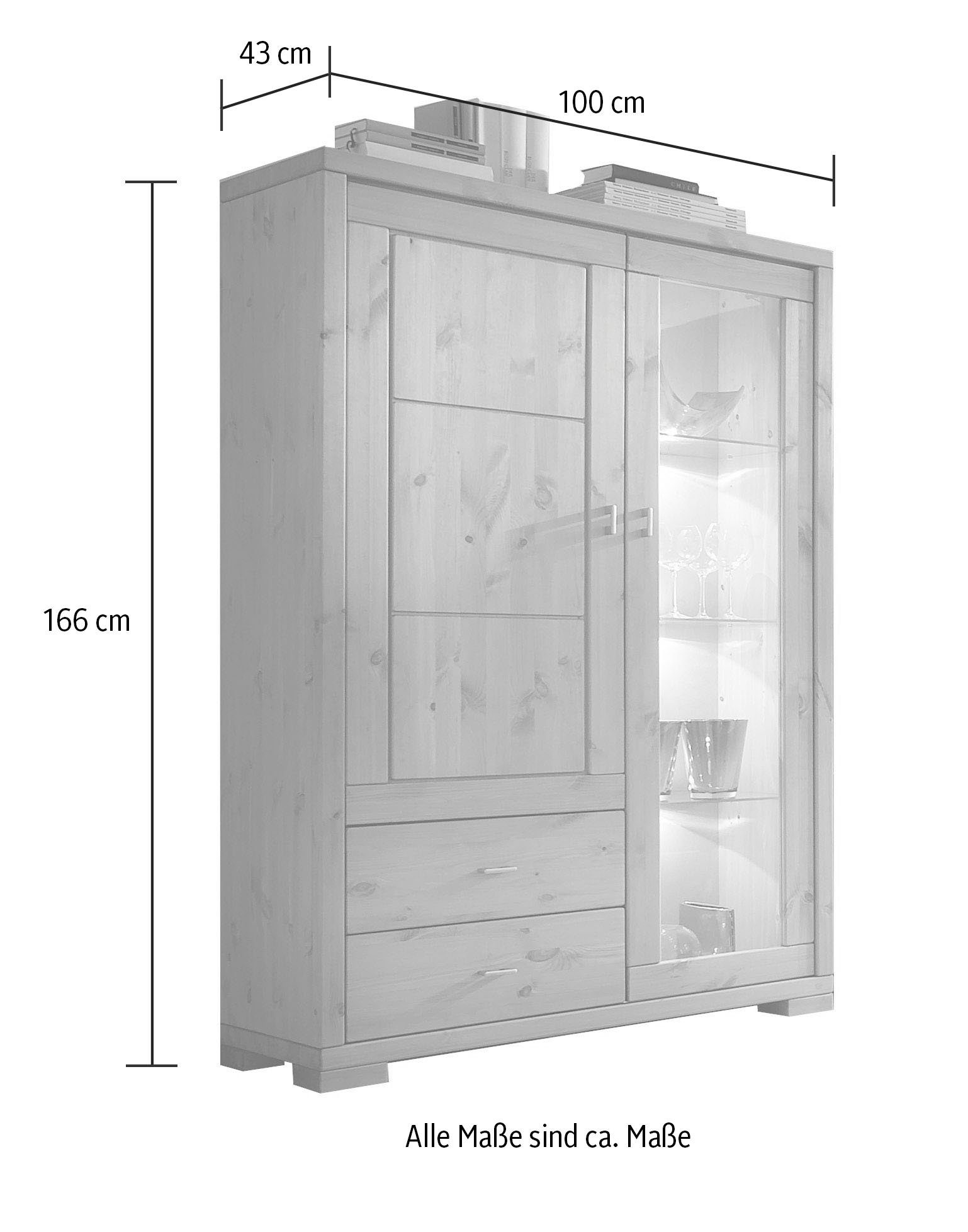 Wohn[glück]lich by Infantil Highboard Vita, Schrank, Vitrine, Breite 100 cm, Kiefer massiv, Landhausstil