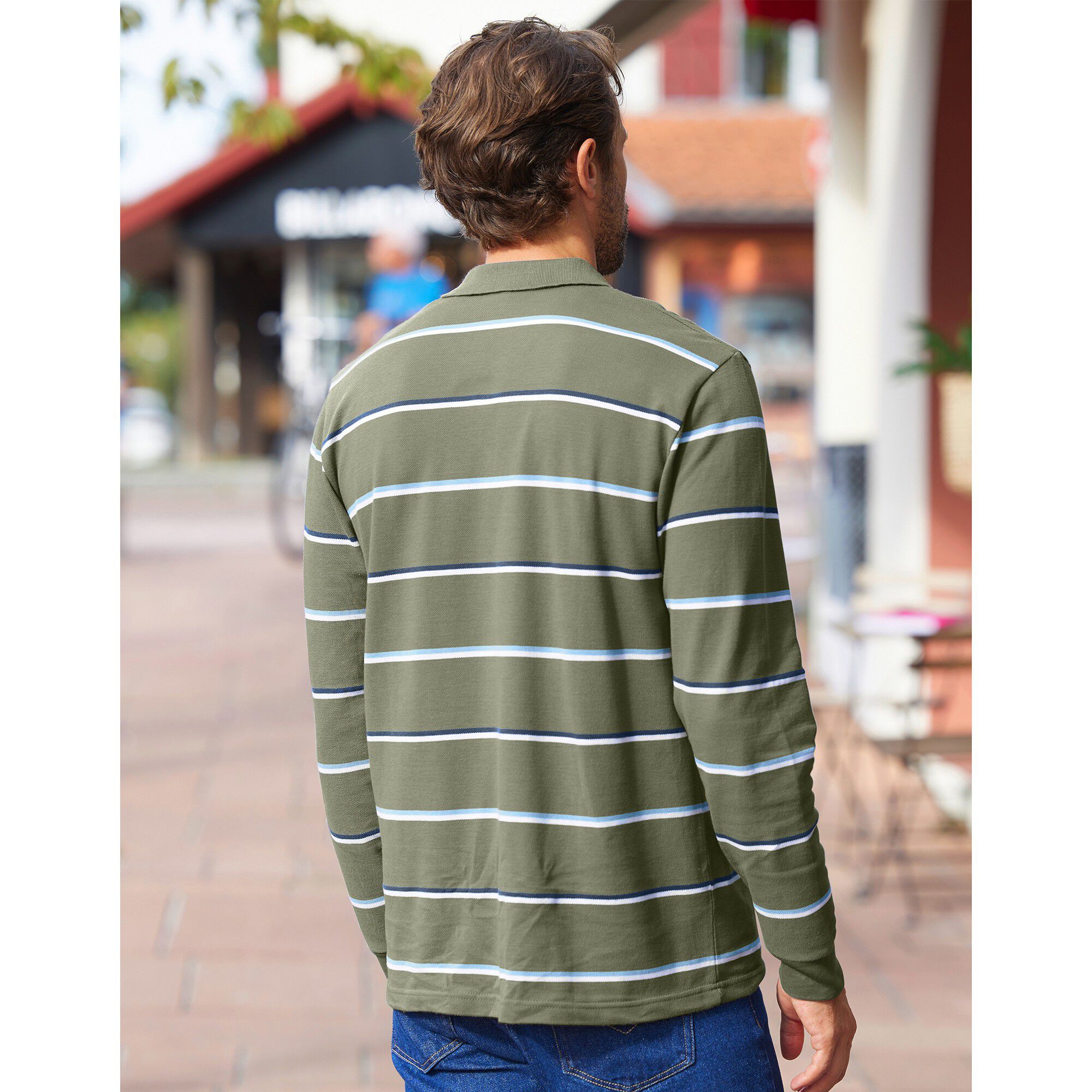 Polo rayé maille piquée chinée manches longues