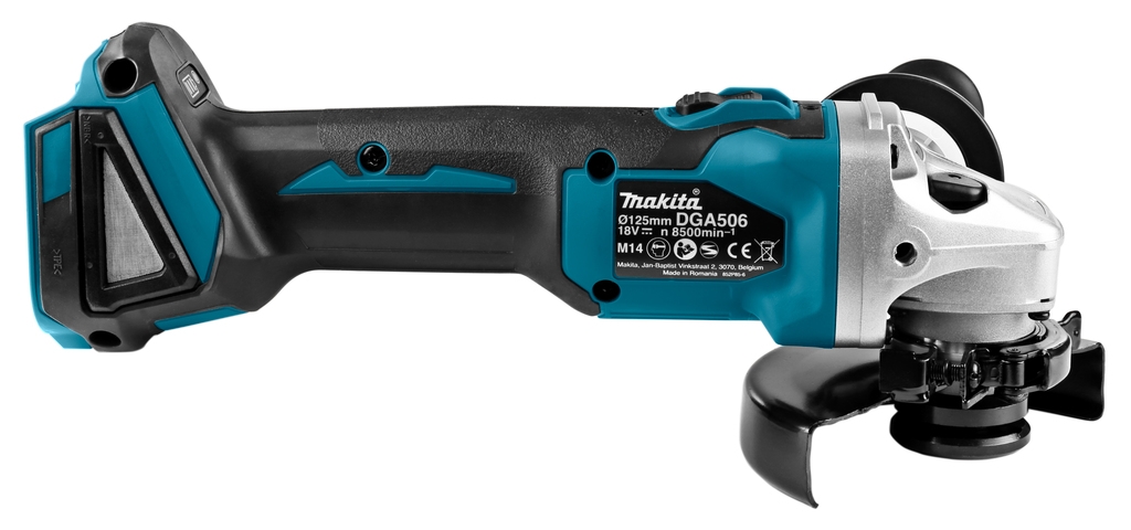 Makita DGA506ZJ 18V kotni brusilnik 125 mm z motorno zavoro, brez baterij in polnilnika