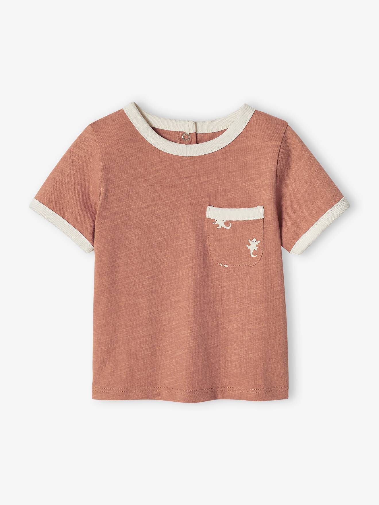 T-shirt bébé en coton flammé manches courtes noix de pécan