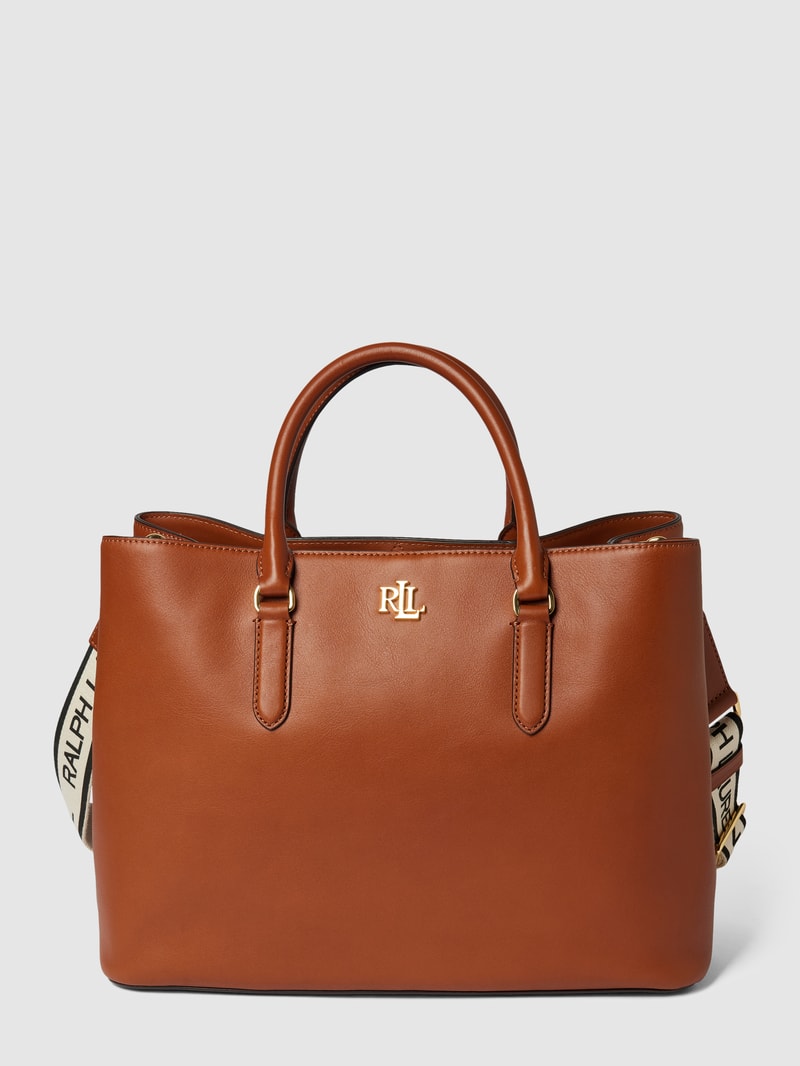 Satchel aus Leder mit Label-Applikation Modell 'MARCY' in cognac