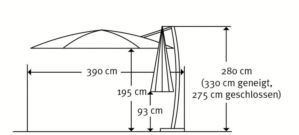 Schneider Schirme Ampelschirm Rhodos Rondo, LxB: 350x390 cm, mit Schutzhülle und Schirmständer, ohne Wegeplatten