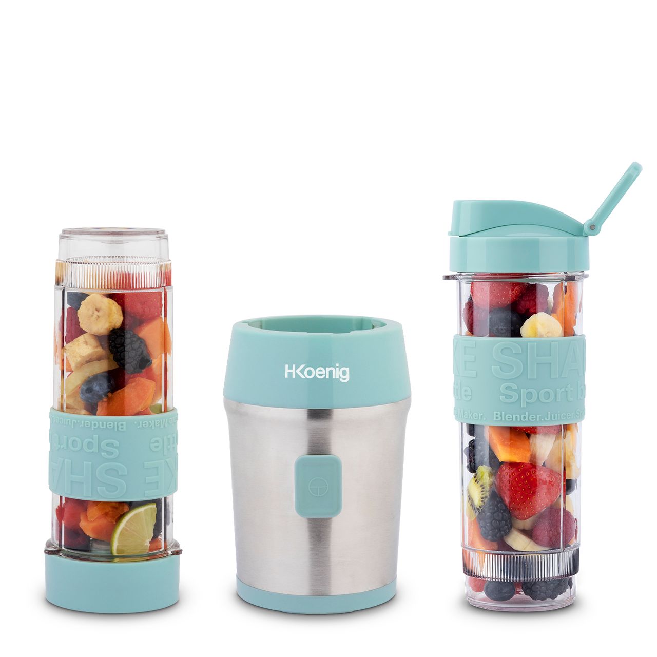H.Koenig Smoothie-Maker SMOO16 / Gehäuse aus gebürstetem Edelstahl / 4 Klingen aus rostfreiem Stahl / 570 ml / 300 W / pastellblau