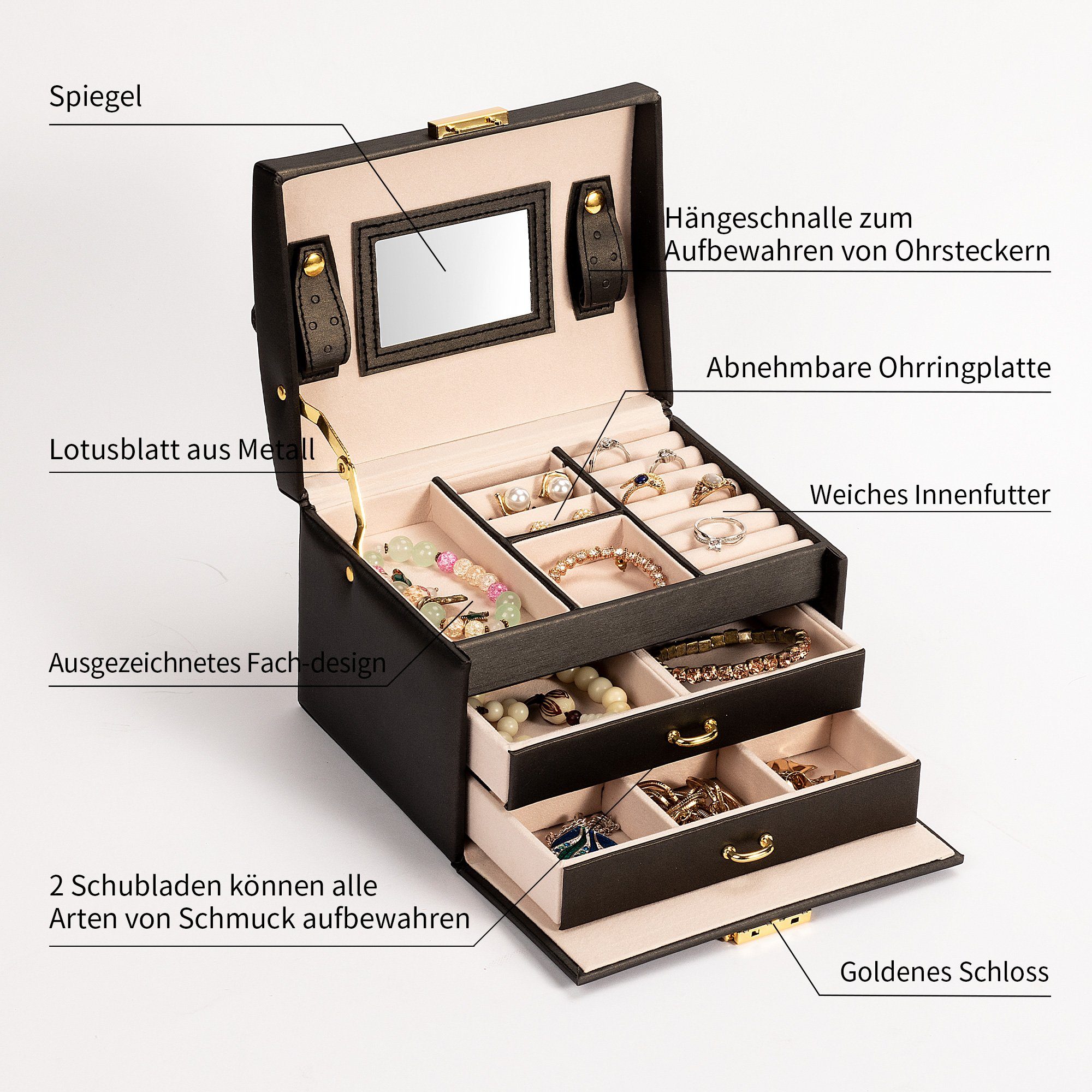 AdelDream Schmuckkasten YY-J021, Schöne Leder Schmuckschatulle Fall Aufbewahrung Organizer