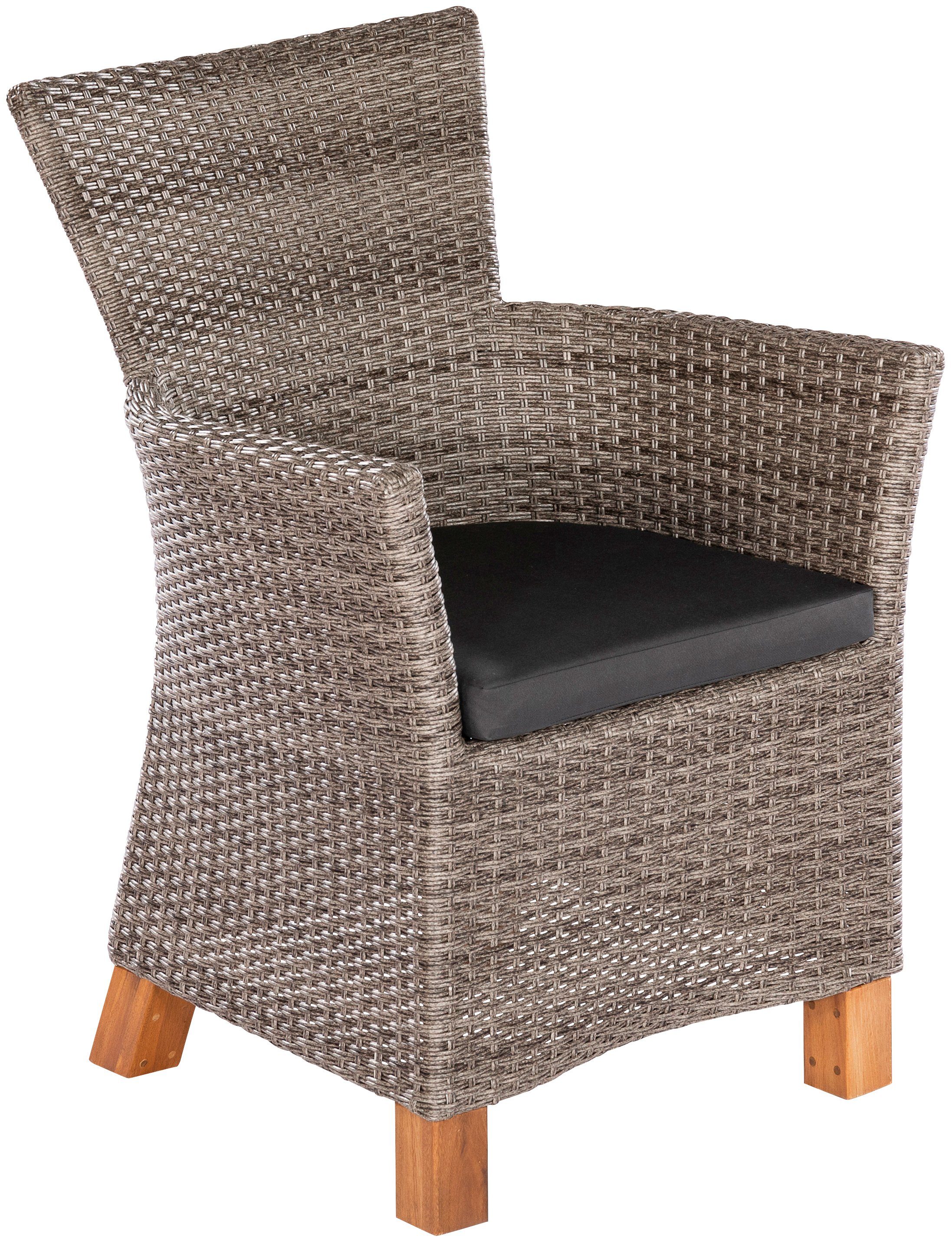 MERXX Gartensessel Toskana (Set, 2-St), 2er Set, Polyrattan/Akazie, inkl. Auflage, grau-braun