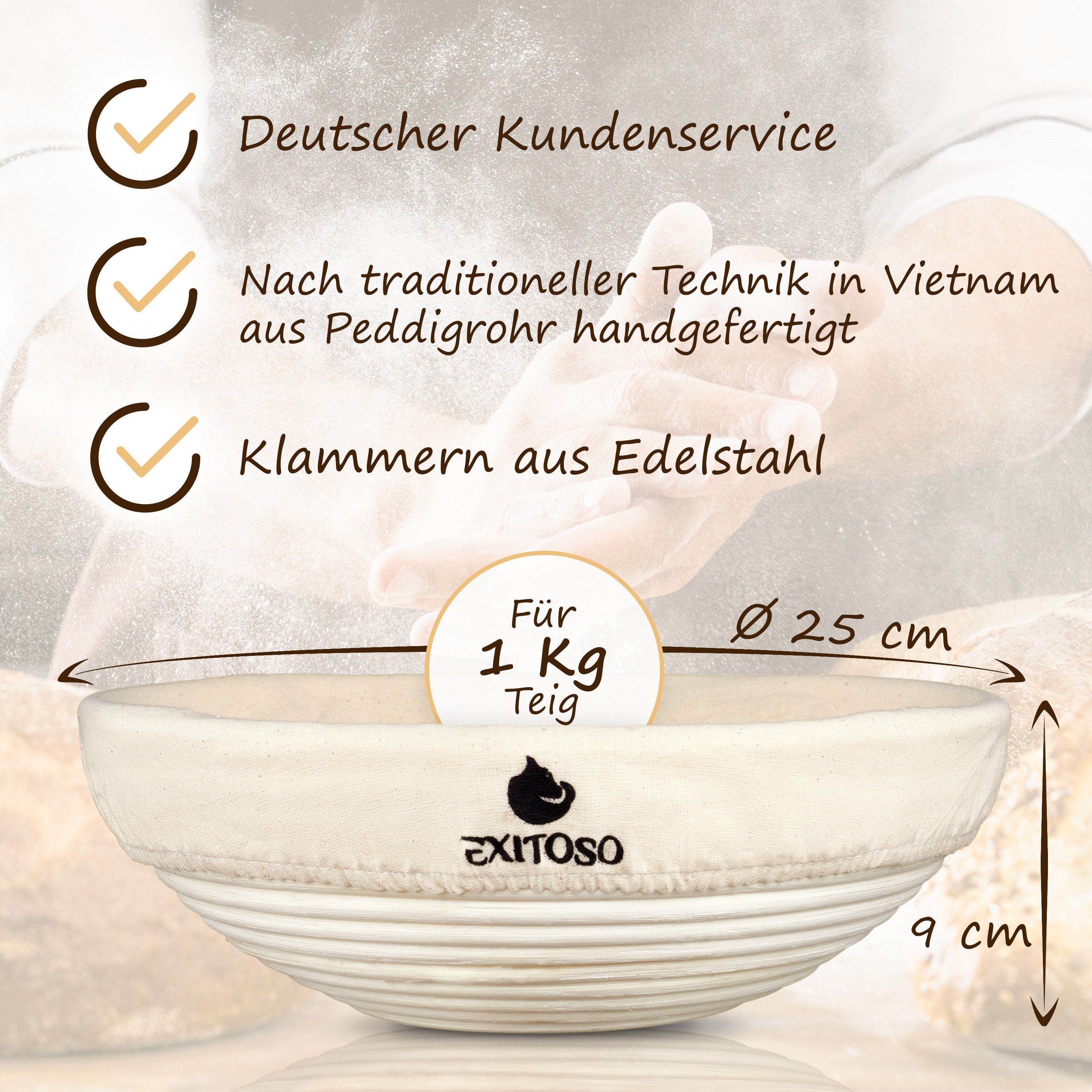 Exitoso Gärkorb, - Gärkorb für Brot Brotkorb -Brotbeutel Rattan