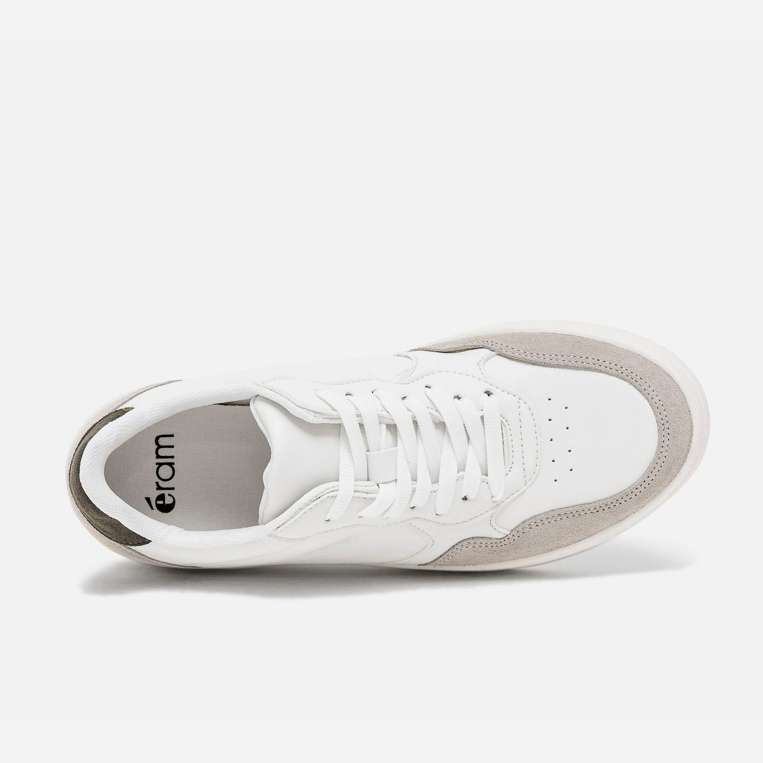 Tennis blanche avec cuir velours gris et kaki