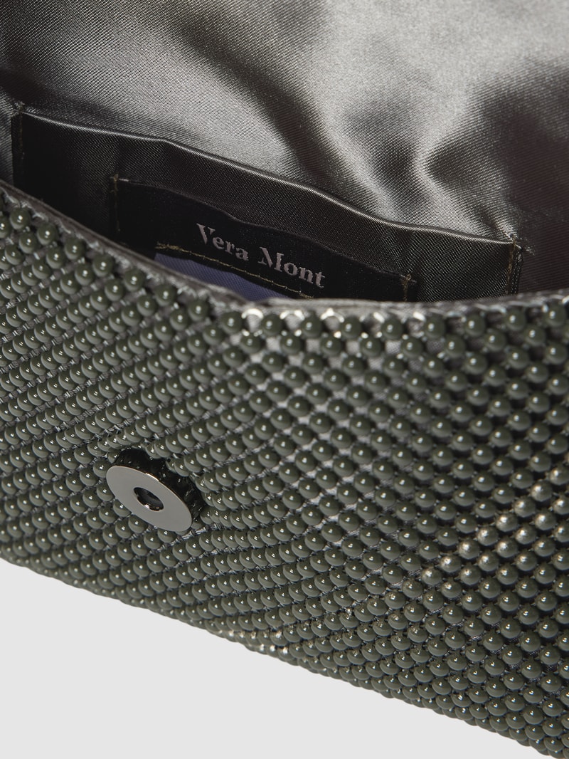 Handtasche mit Ziersteinbesatz in metallic schwarz