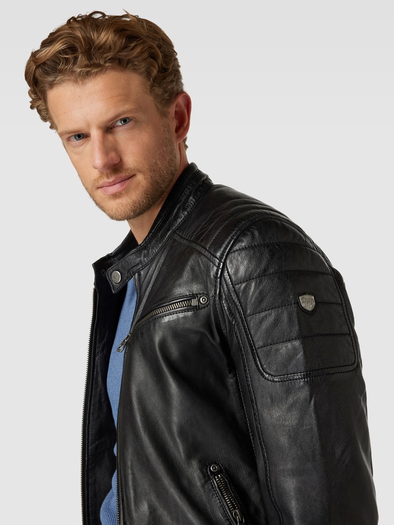 Lederjacke mit Reißverschlusstaschen Modell 'Derry' in schwarz