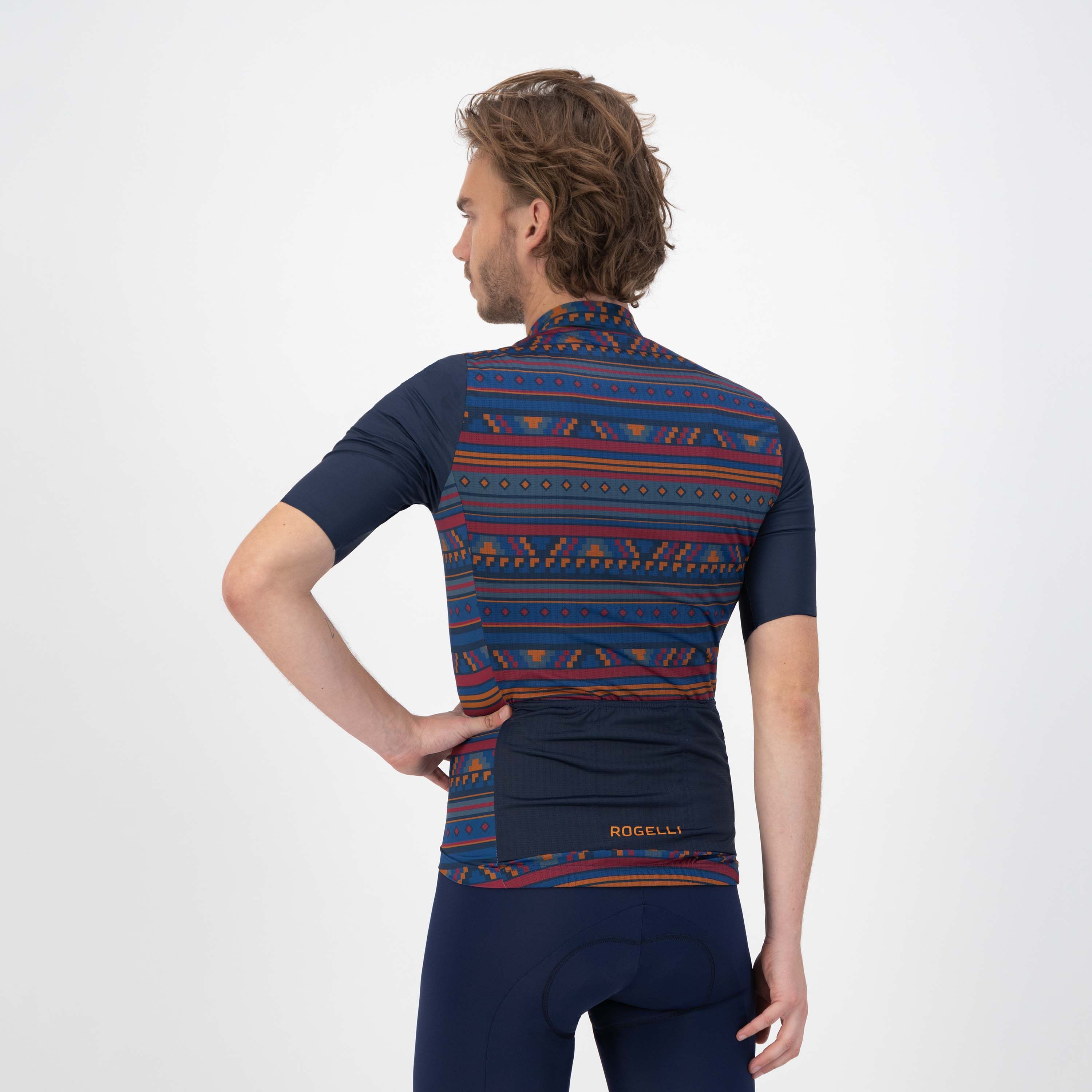Rogelli Aztec Blau/Orange Herren Radtrikot Kurzarm