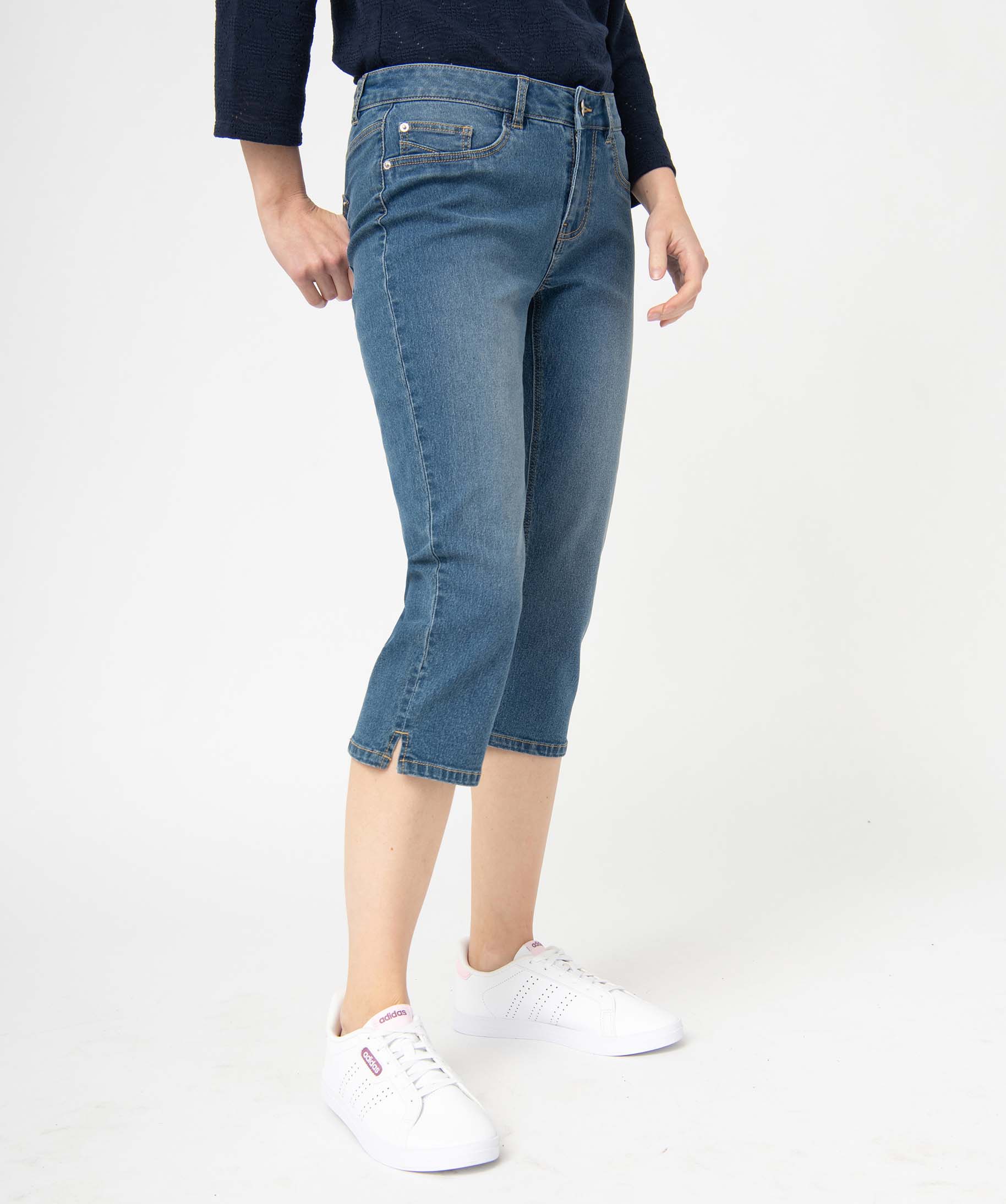 Pantacourt femme en toile denim extensible stone | GEMO