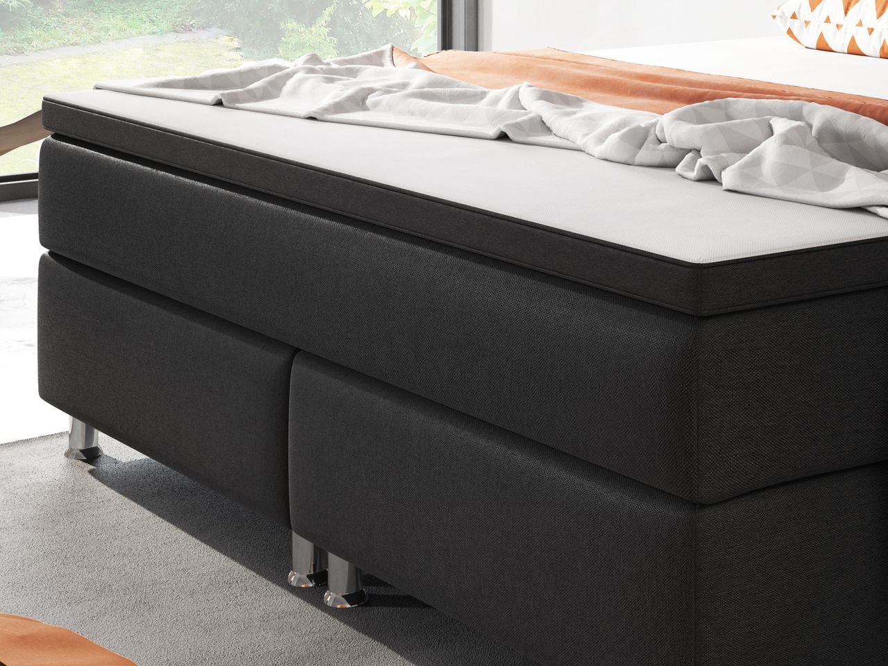 IHG Boxspringbett Berlin 180x200 cm Webstoff Schwarz