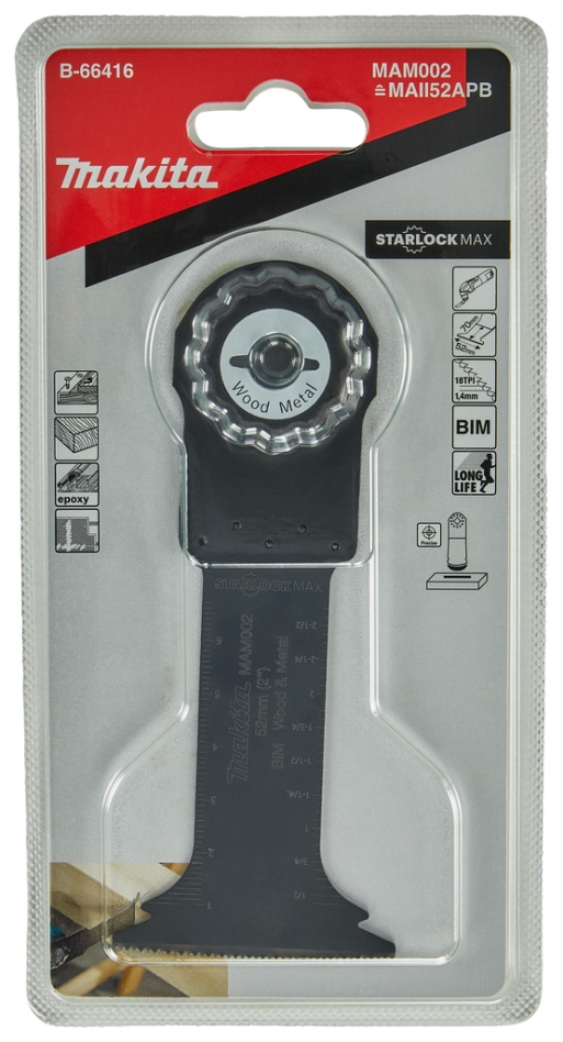 Accessori Makita B-66416 MAM002 Lama per sega a immersione 52x70mm per legno e acciaio Lama per multiutensile Starlock Max