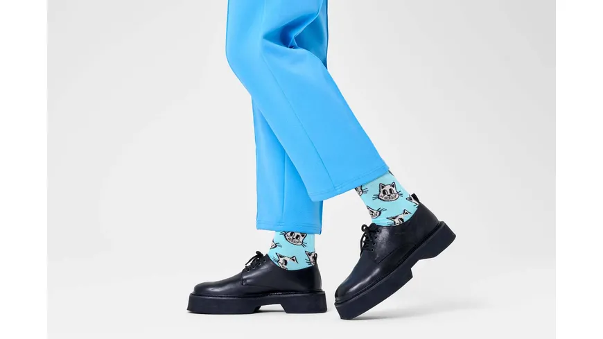 Happy Socks Unisex Socken Cat Light Blue