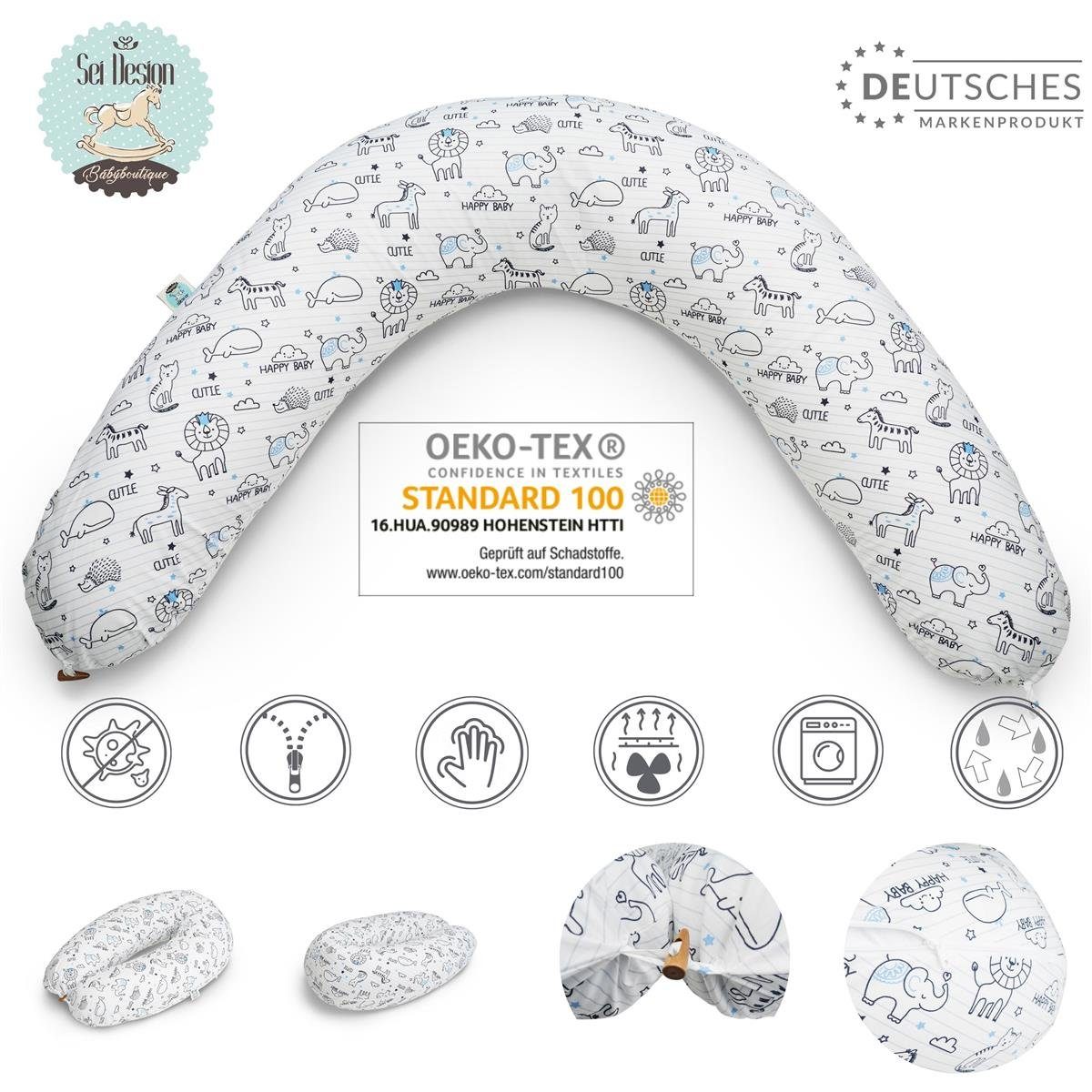 SEI Design Stillkissen Seitenschläferkissen Babynestchen mit EPS Mikroperlen, Schwangerschaftskissen mit Bezug, Bezug 100% Baumwolle