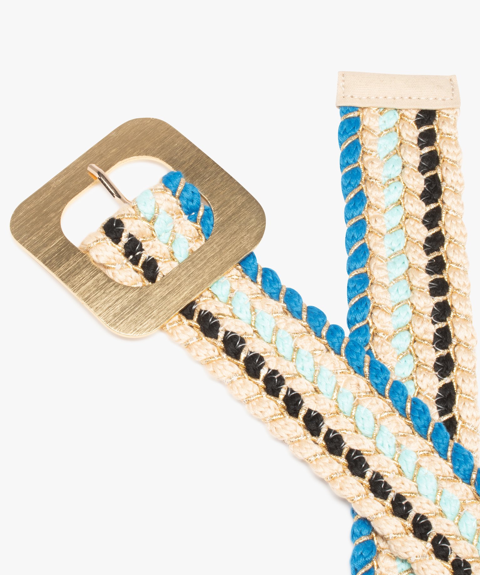 Ceinture femme tressée à grosse boucle dorée bleu | GEMO