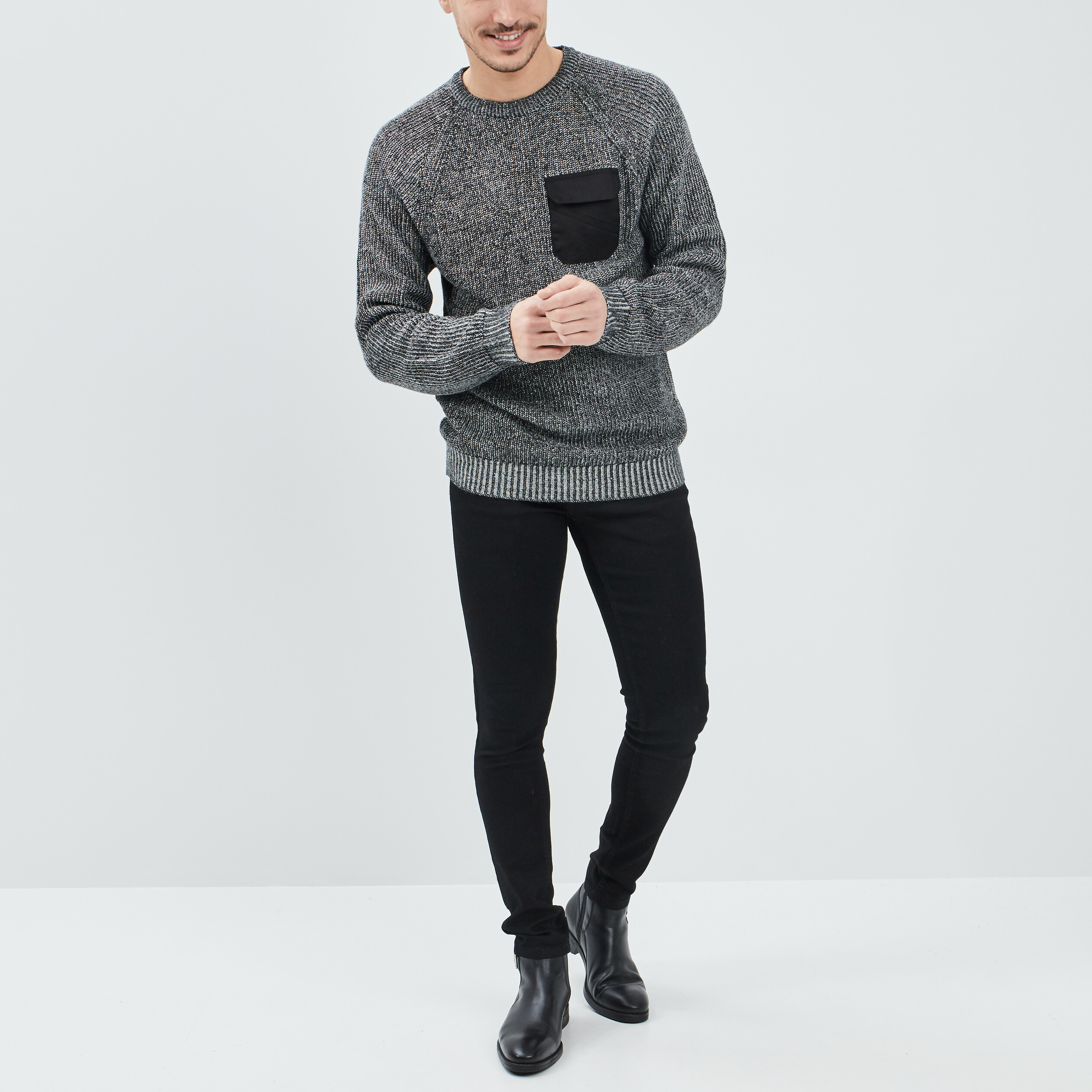 Pull avec poche gris foncé homme | La Halle