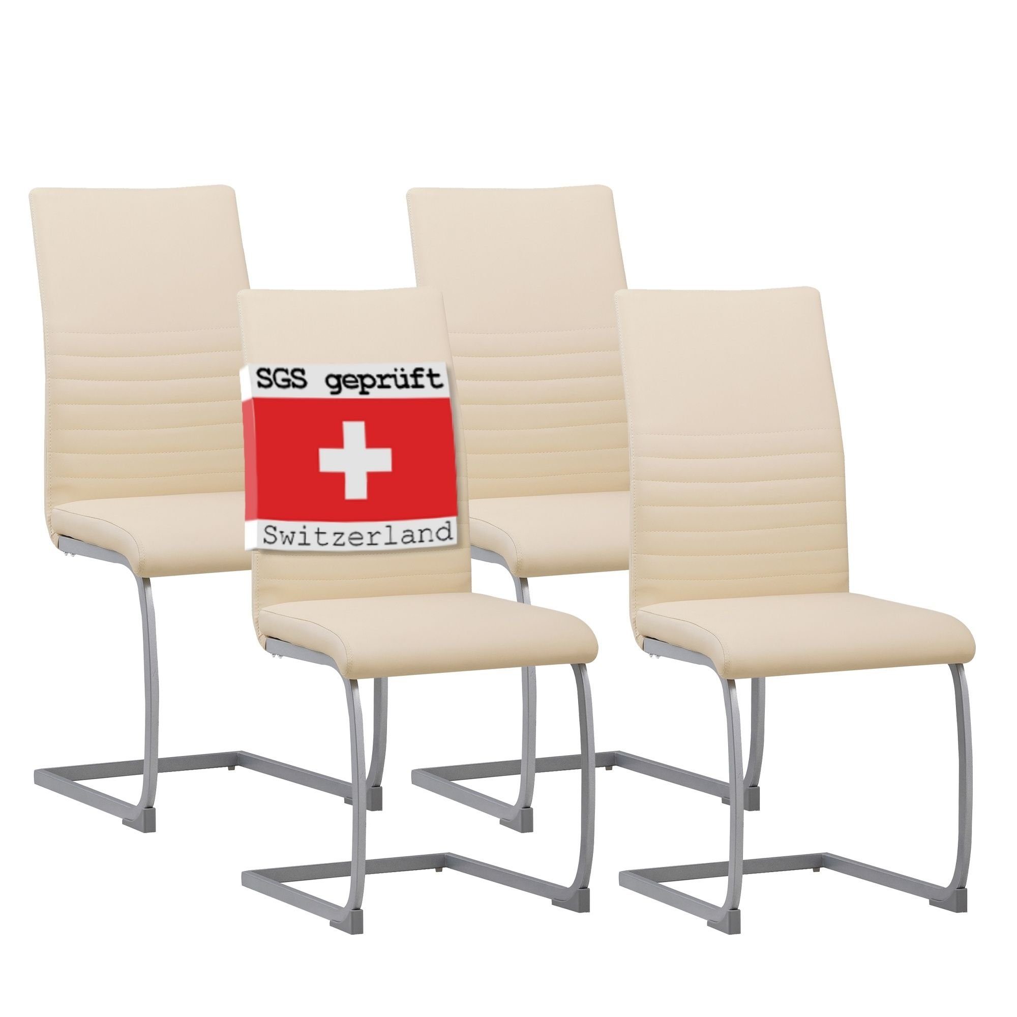 Albatros International Freischwinger Albatros Esszimmerestuhl Küchenstuhl MURANO, Kunstleder Bezug (4er Set, Schwarz), Esszimmerstuhl Schwingstuhl mit modernem Design, dicke Polsterung