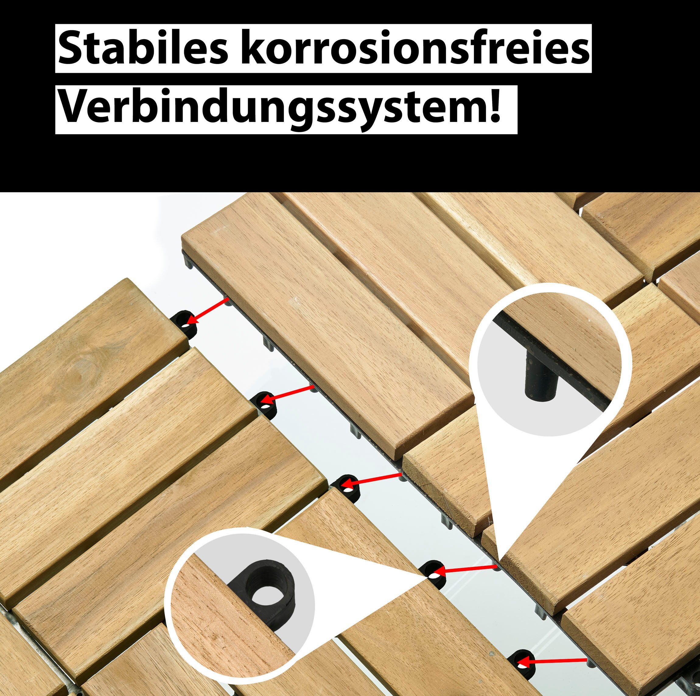 Gartenfreude Holzfliesen, Set, 10 St., 0,9 m², Akazienholz, wetterfest, mit Klickfunktion